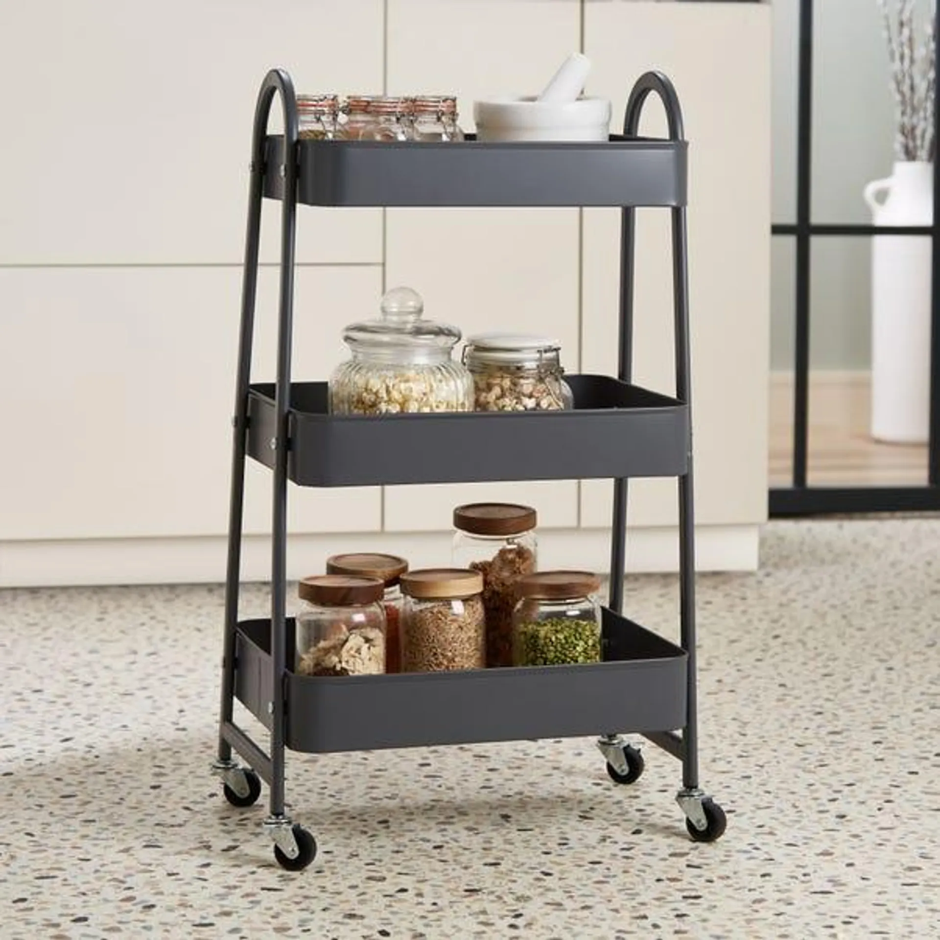 Grey 3 Tier Metal Trolley