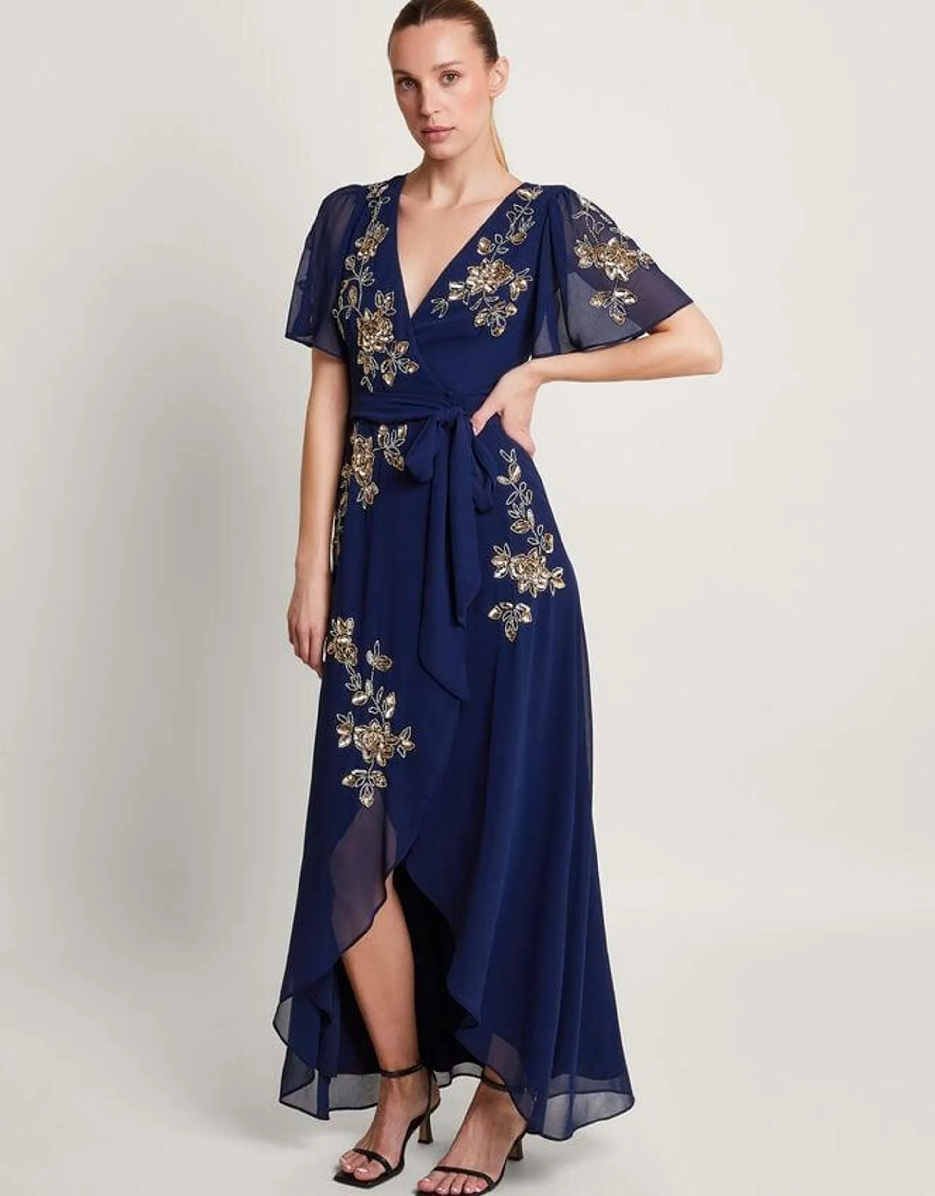 Sarah Embellished Wrap Dress Blue