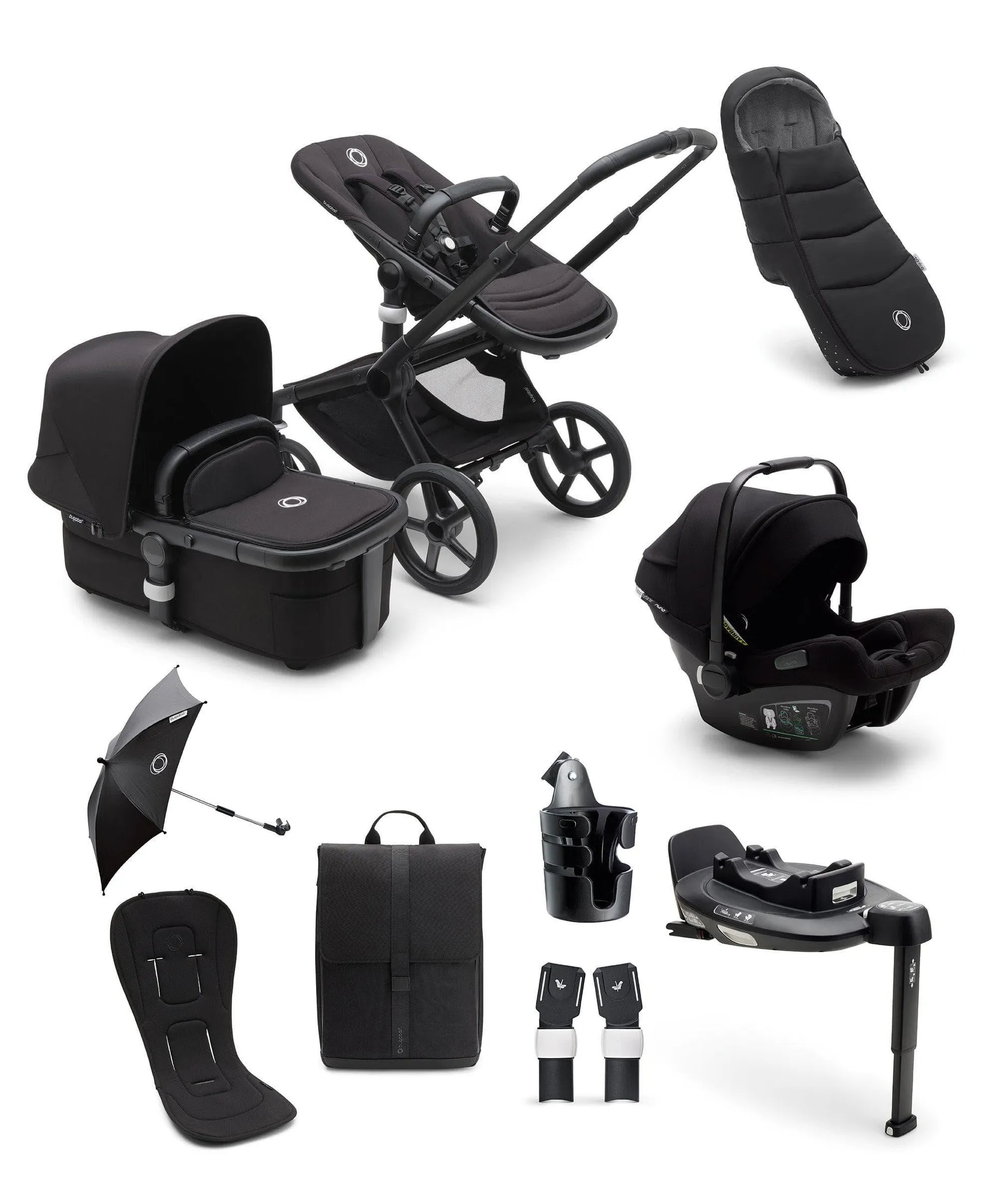 Bugaboo Fox5 Ultimate Travel System Bundle With Nuna Turtle Air 360 Car Seat and Base - Midnight Black