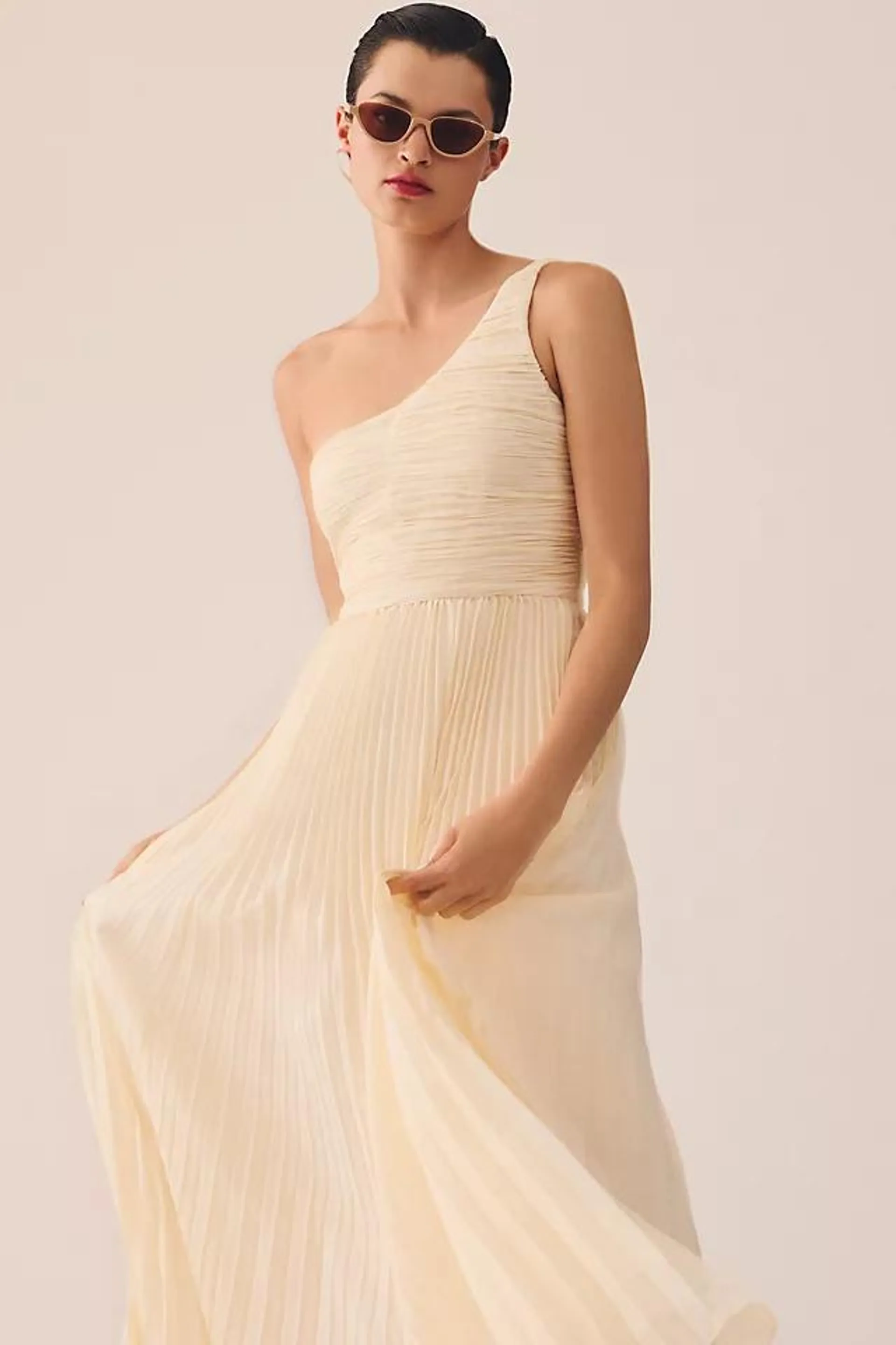 One-Shoulder Pleated Maxi Dress