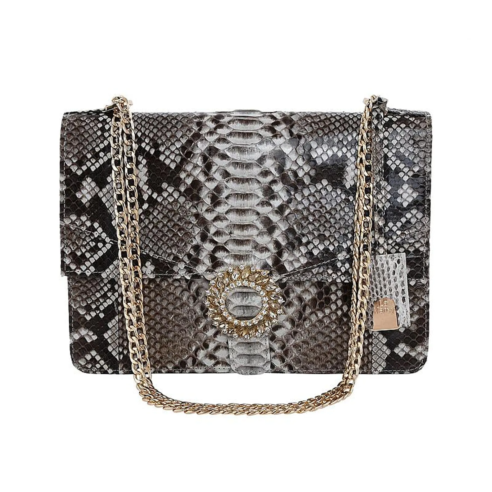 La Marey Structured 100% Genuine Python Leather Crossbody Bag - Black