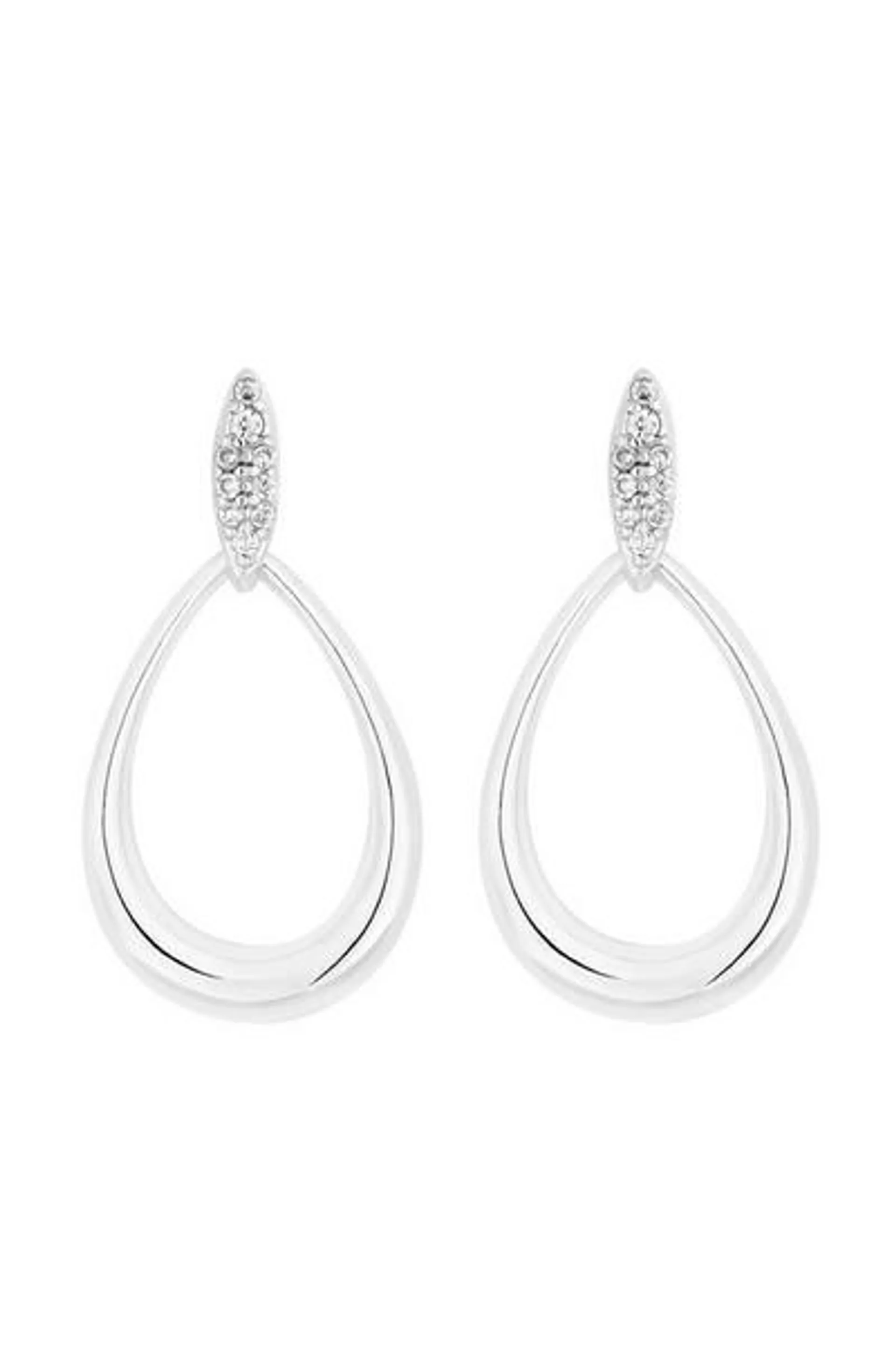 Sterling Silver 925 With Cubic Zirconia Pave Pear Drop Earrings