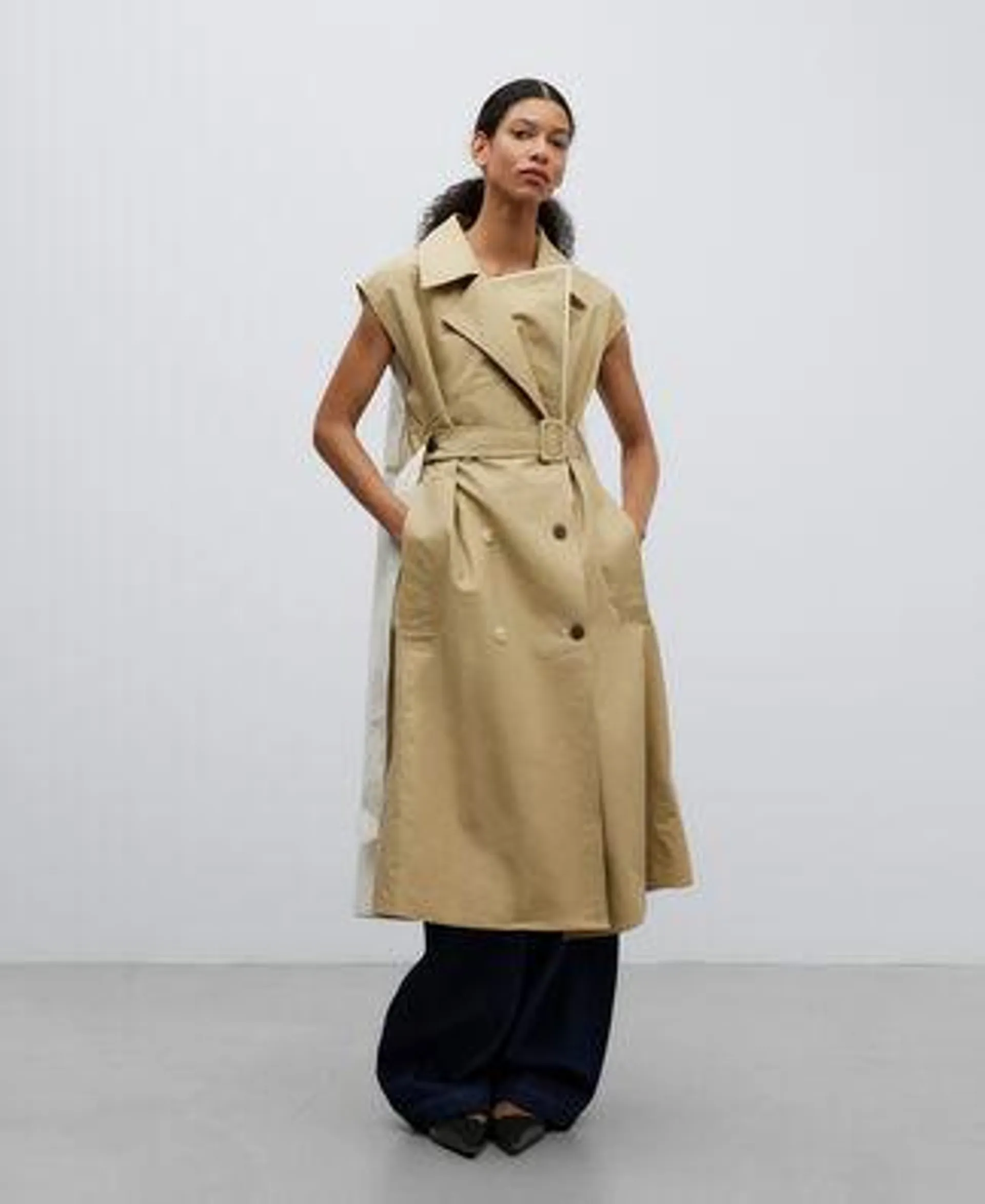 Two-tone long trench vest woman