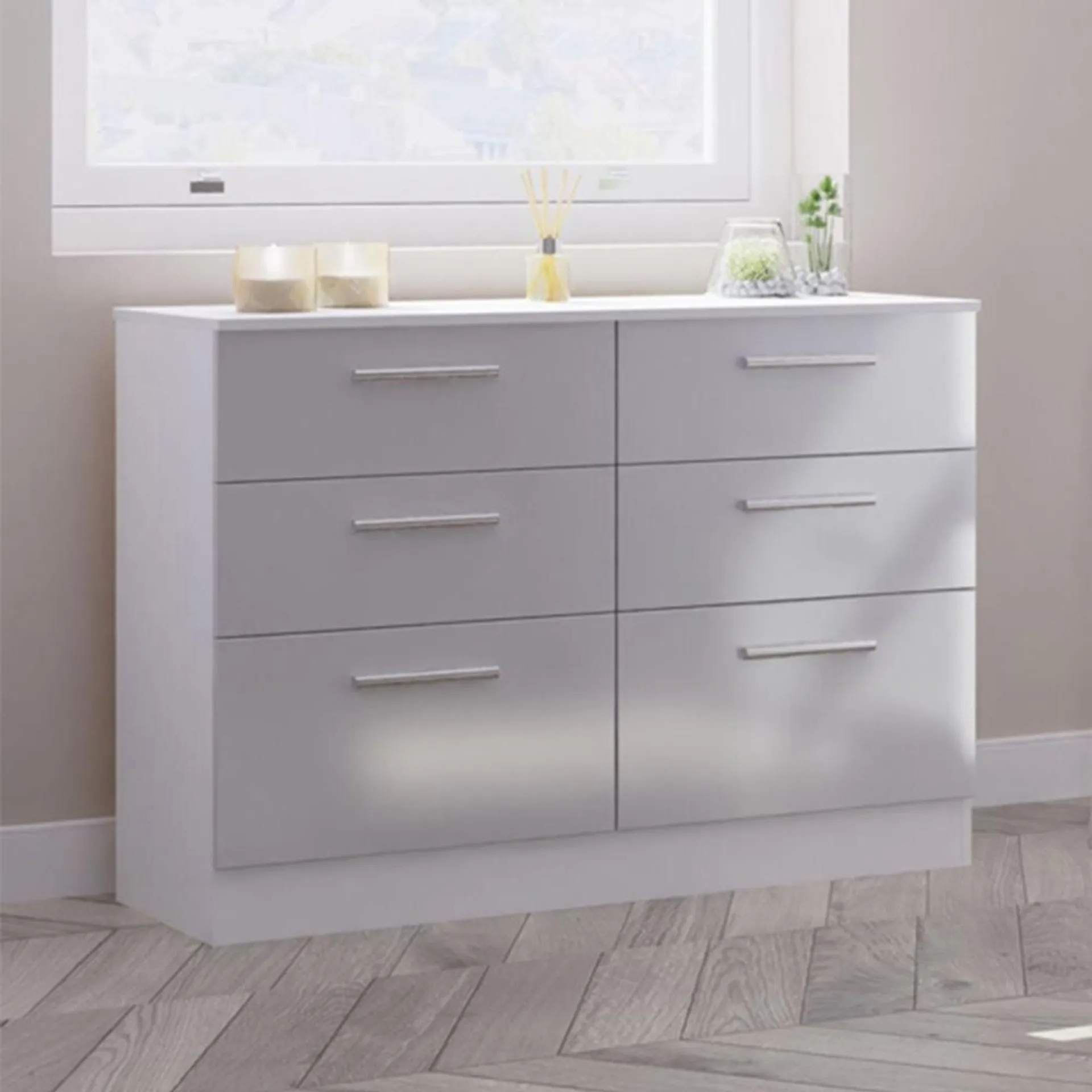 Crowndale Contrast 6 Drawer Grey Gloss and White Matt Midi Chest of Drawers