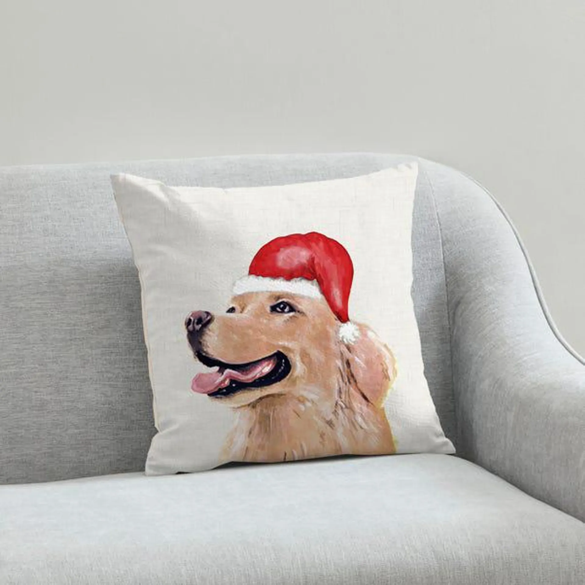 Golden Retriever Christmas Hat Cushion