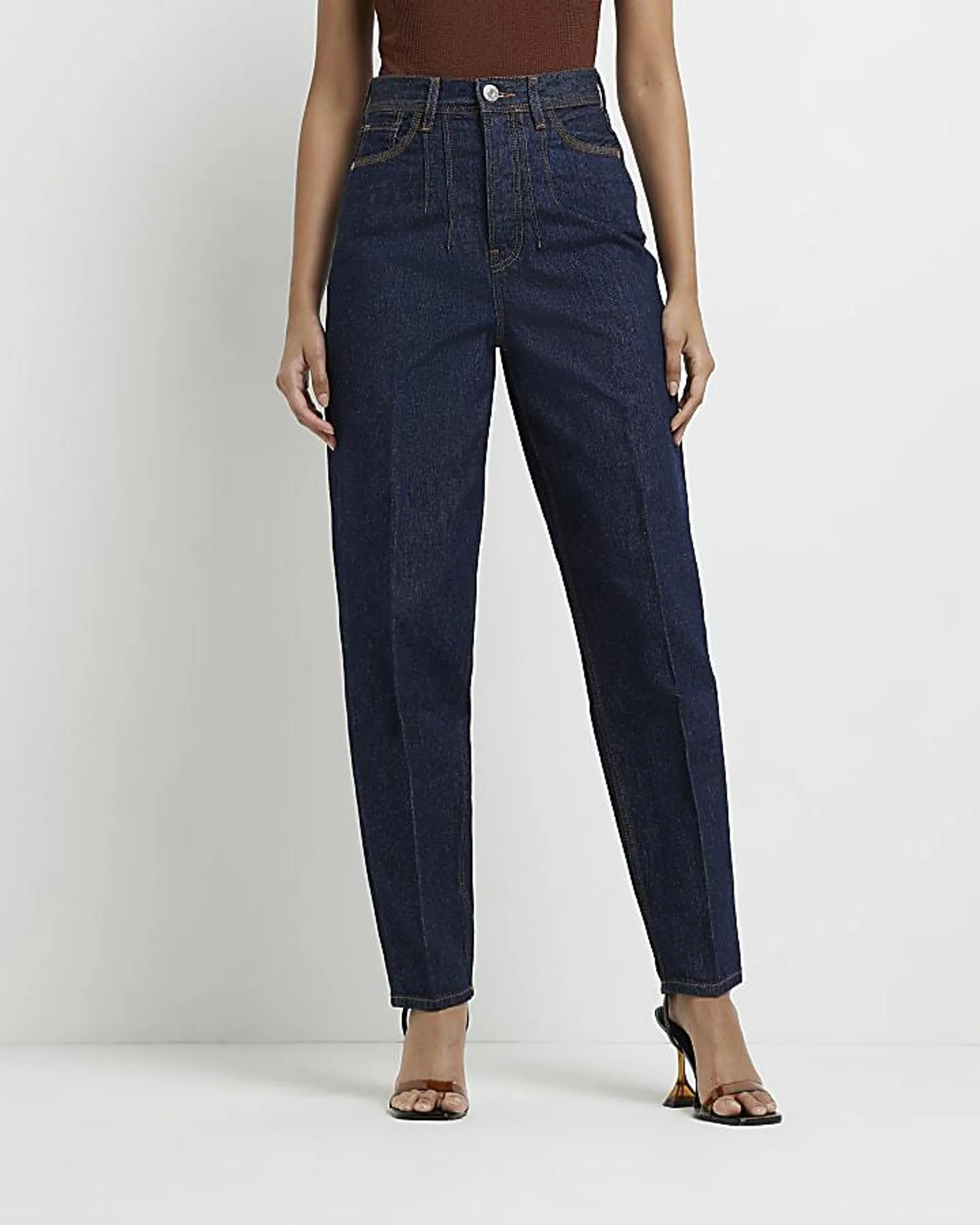 Blue high waisted tapered jeans