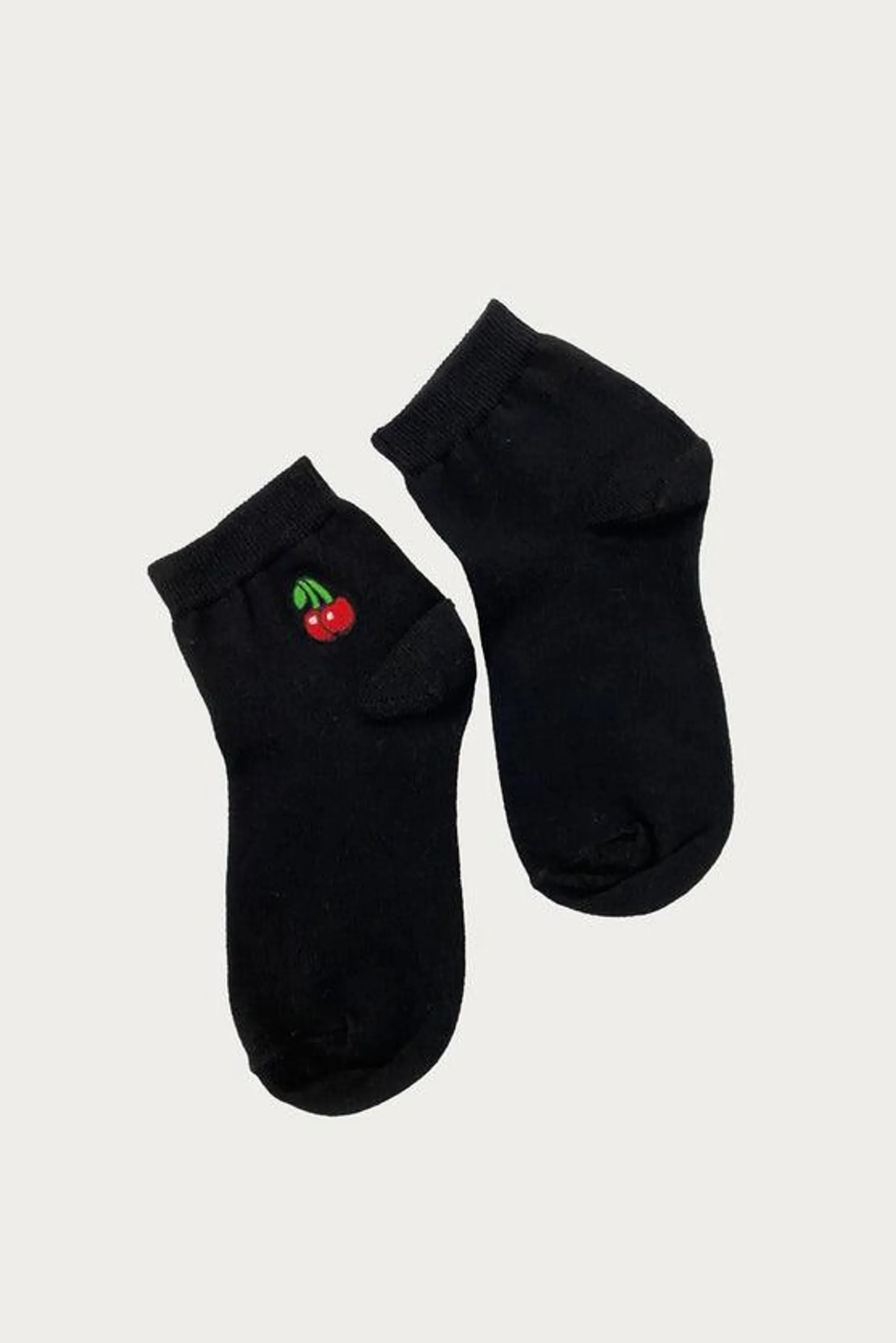 Black Cherry Embroidery Ankle Socks