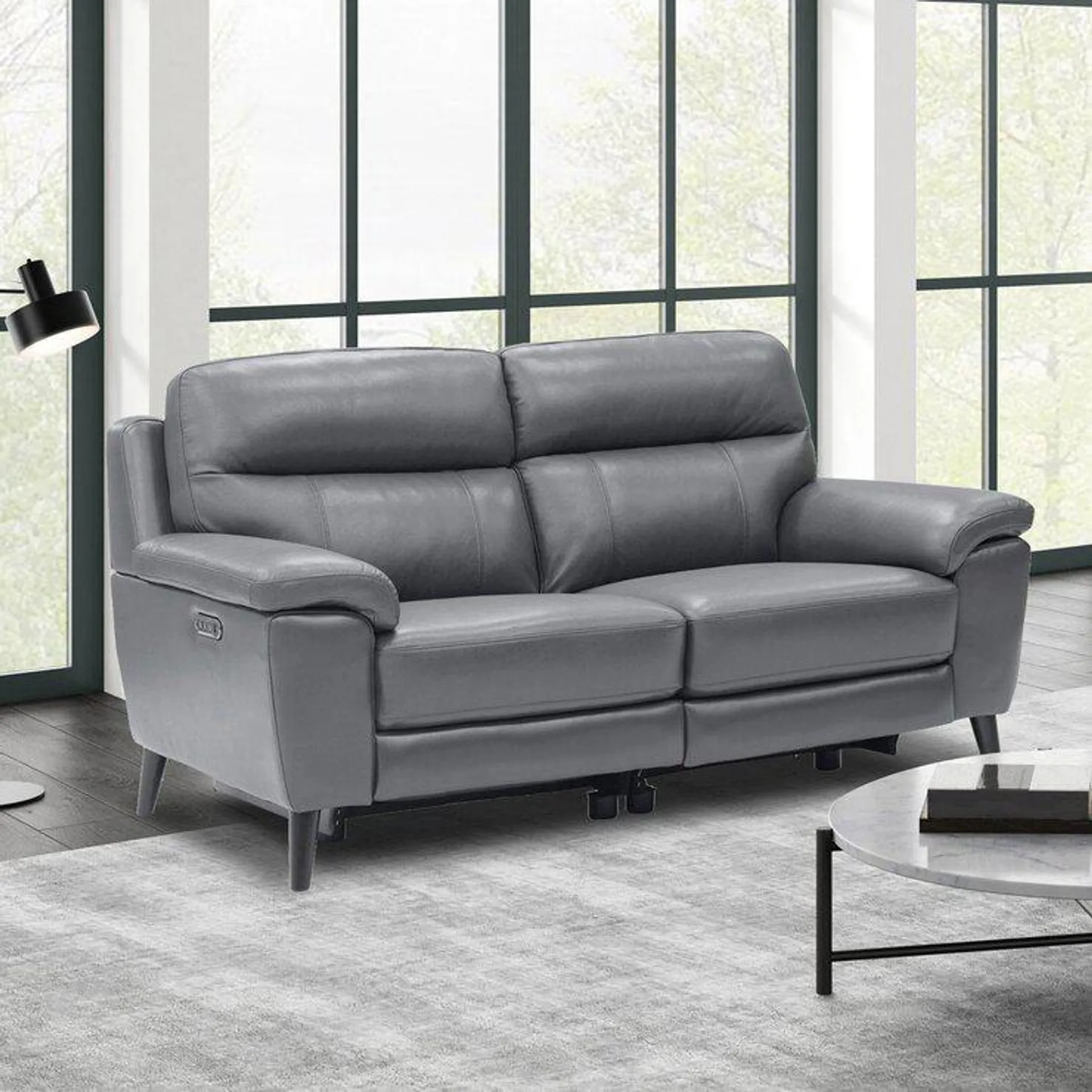 Grace Dark Grey Leather Power Reclining Large 2 Seater Sofa