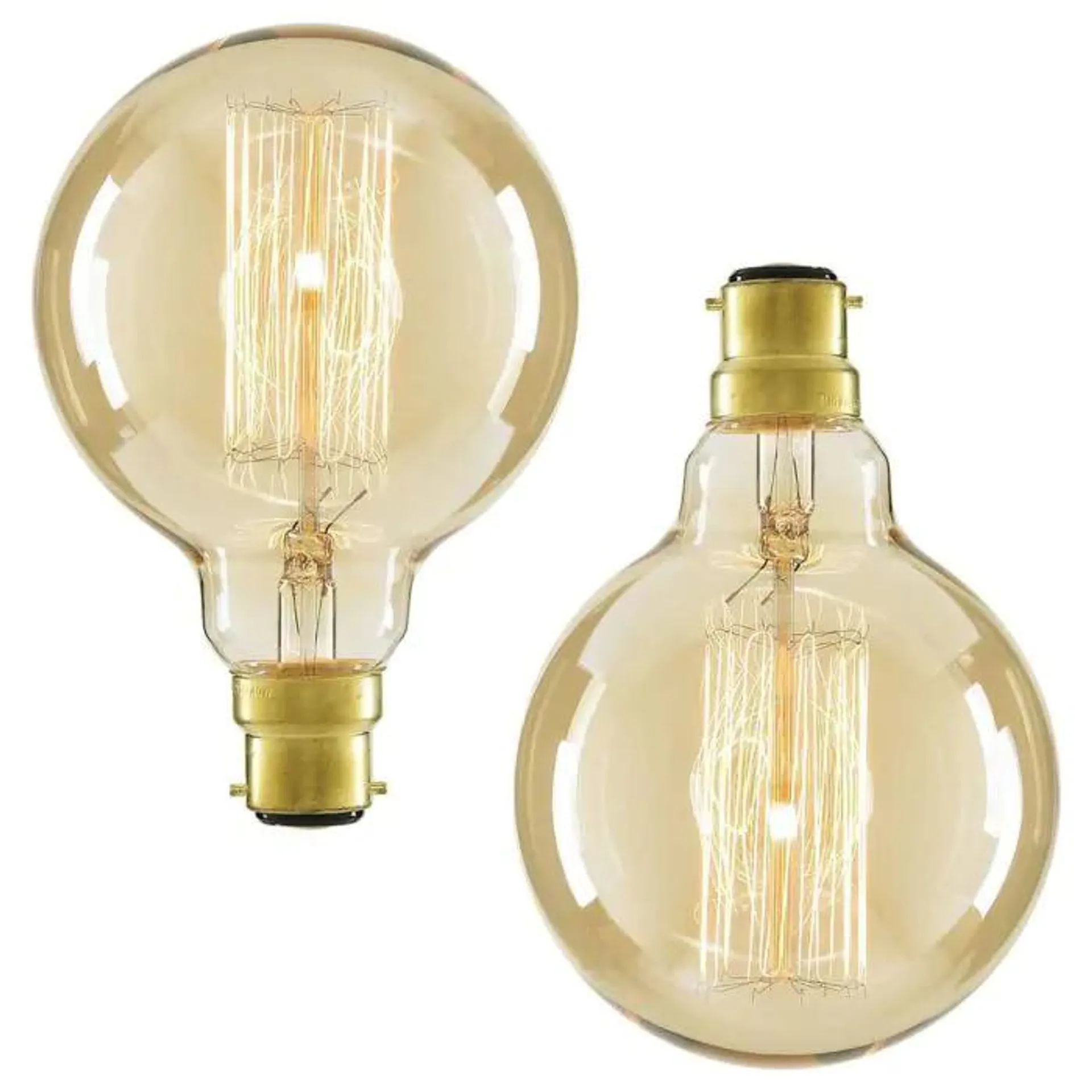 2 Pack of 40W BC B22 Vintage Filament Globe Bulb, Gold Tinted