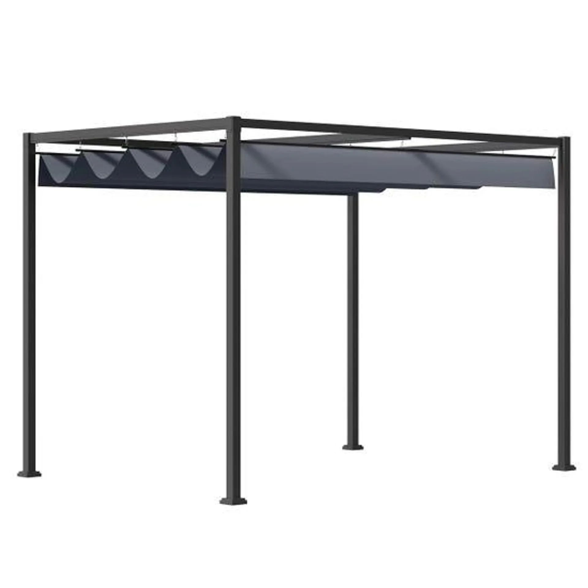 Outsunny 4 X 3M Metal Pergola Gazebo Patio Sun Shelter Retractable Canopy - Grey