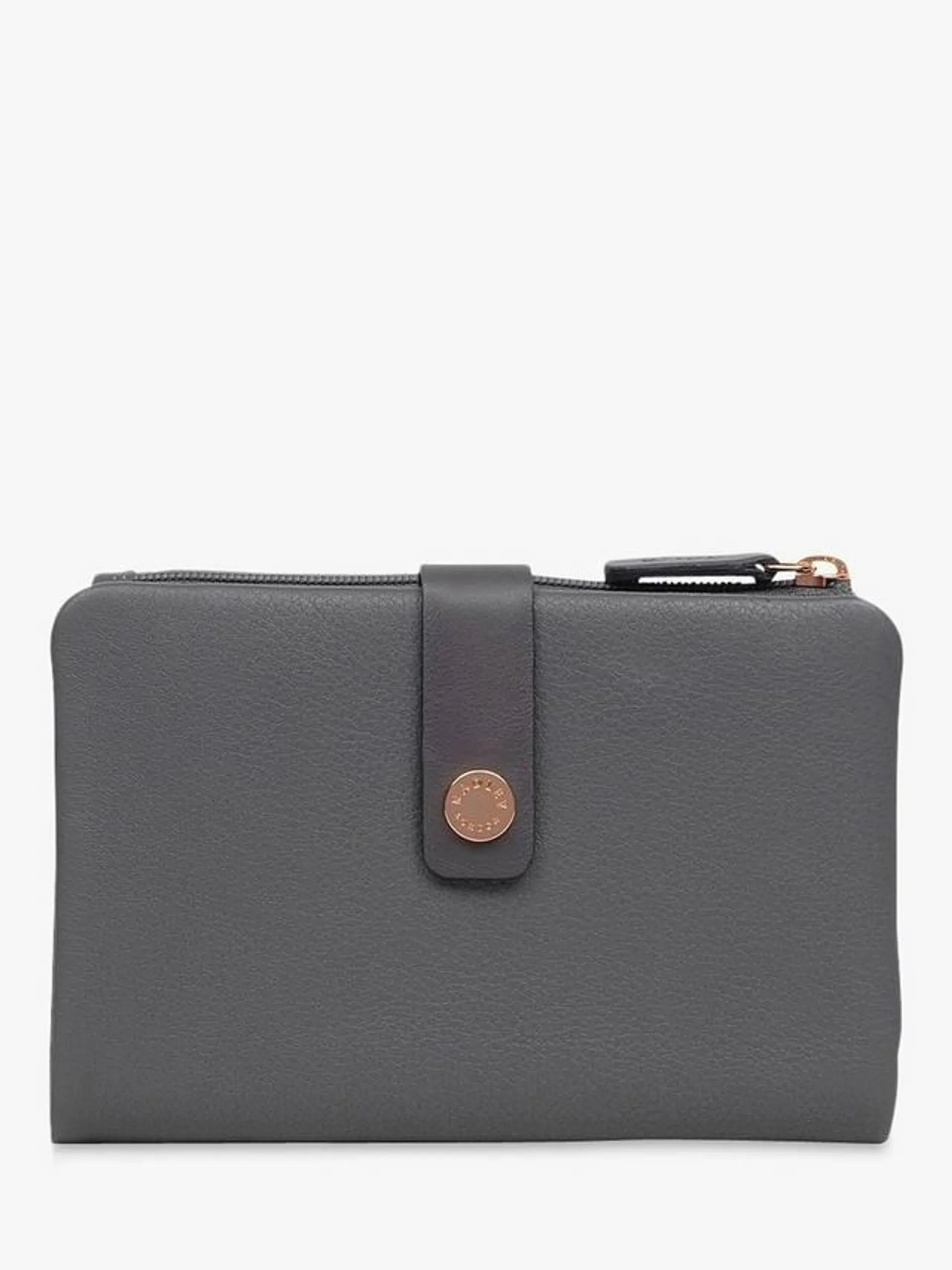 Larks Wood Leather Medium Folded Purse, Grey