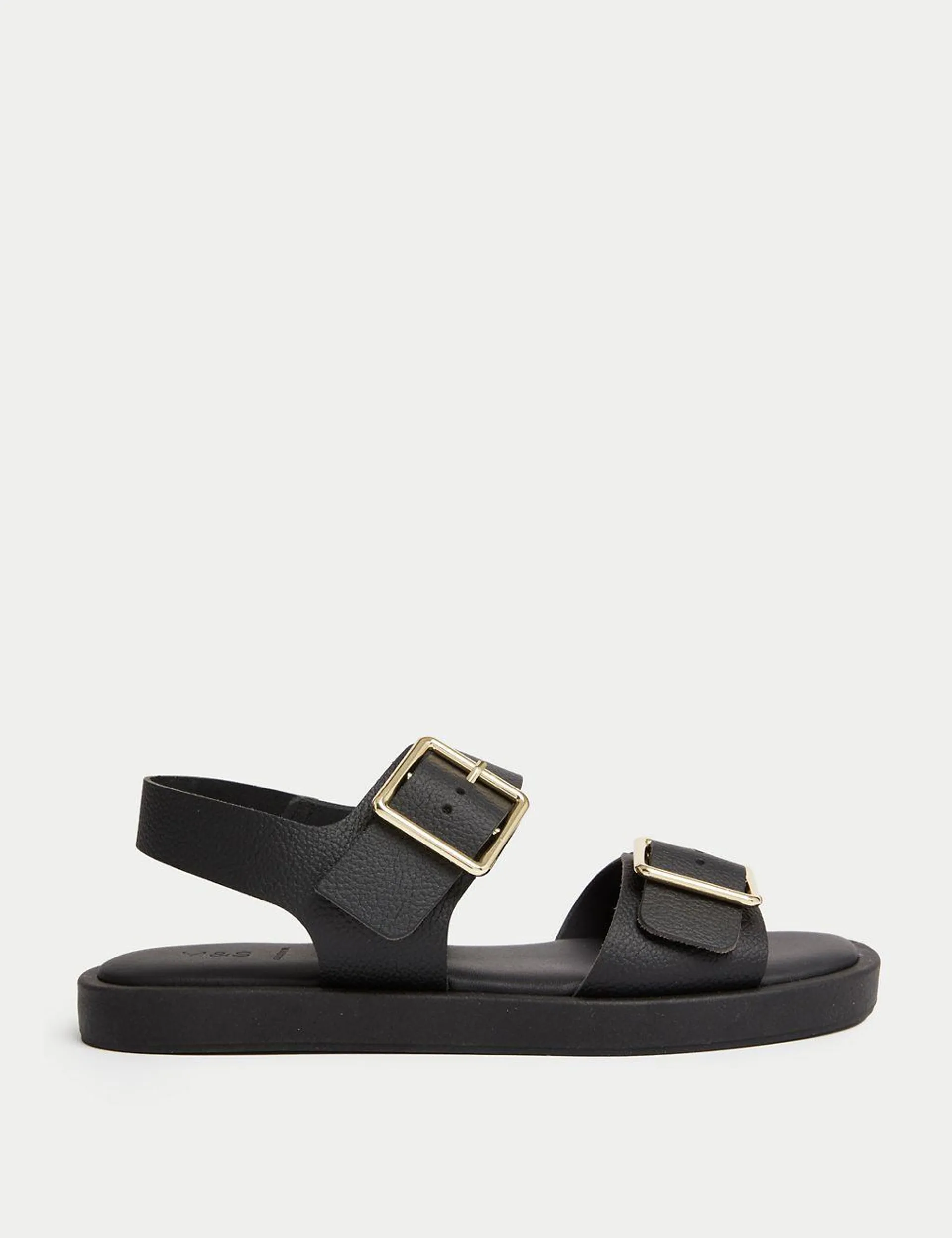 Leather Buckle Ankle Strap Flatform Sandals