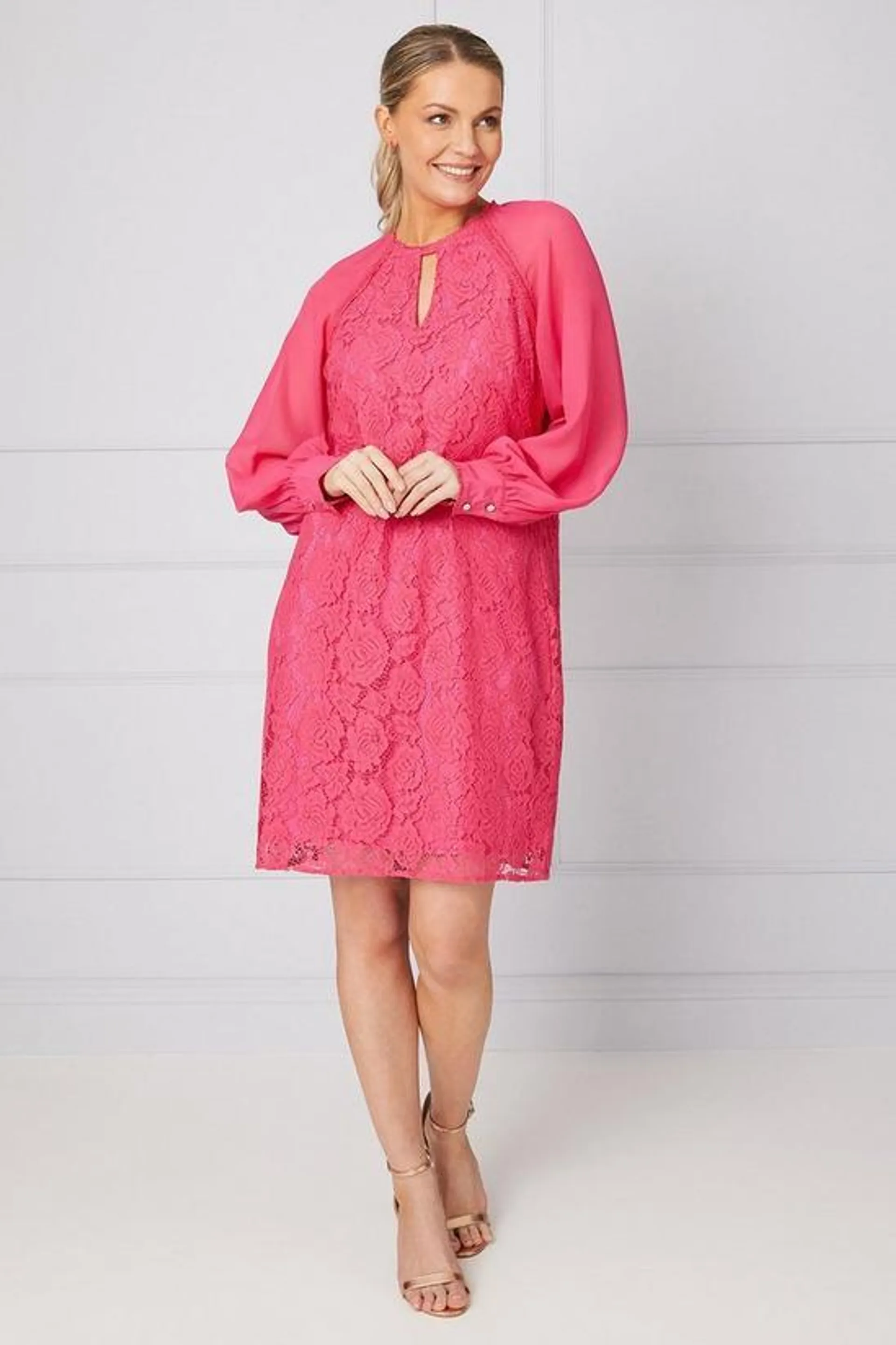 Occasion Premium Lace Chiffon Sleeve Shift Dress