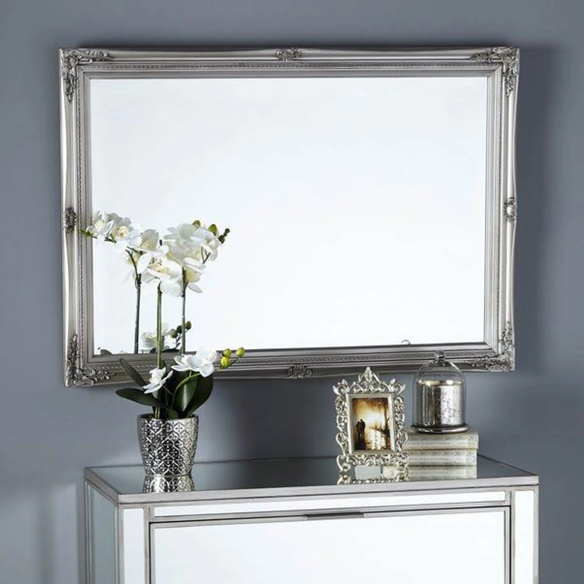 Swept Rectangle Wall Mirror, Silver 74x104cm