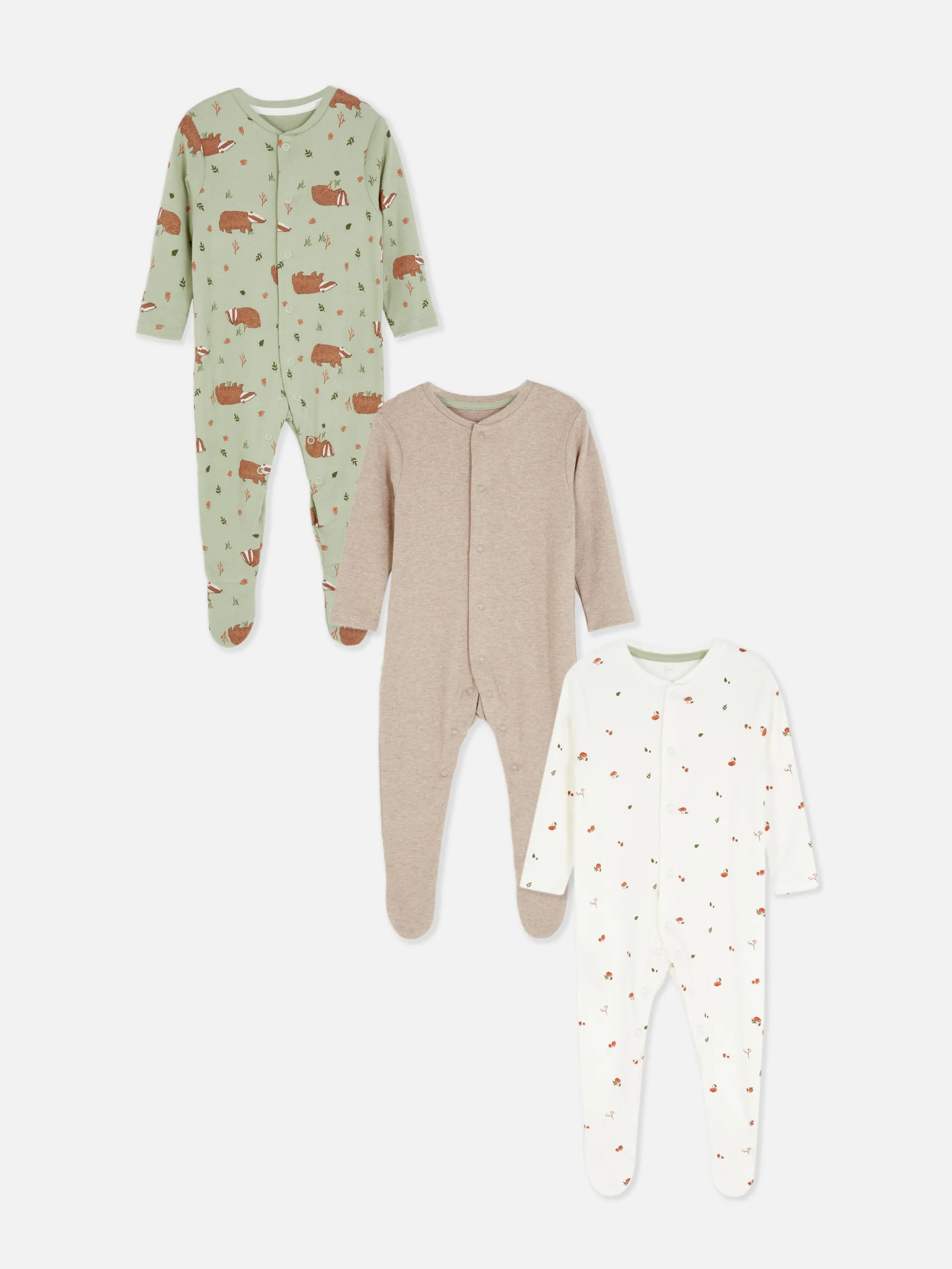 Schlafstrampler mit Woodland-Print, 3er-Pack