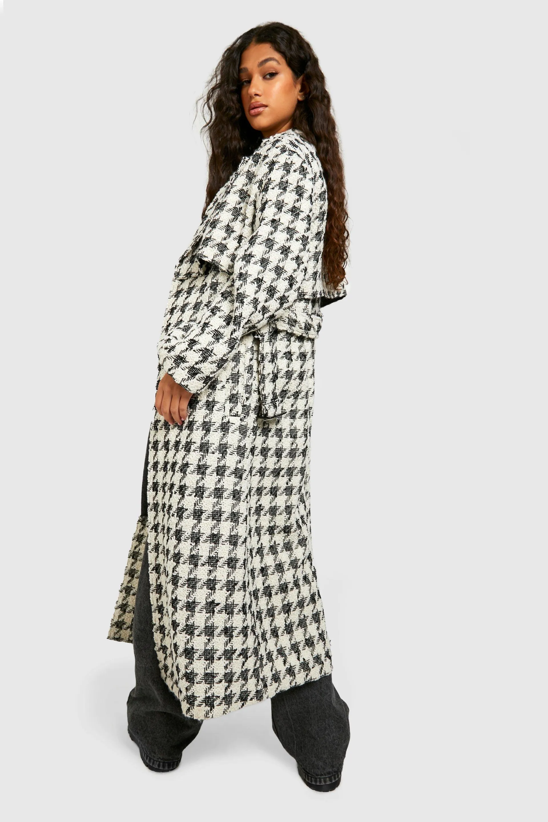 Boucle Belted Wool Look Trench