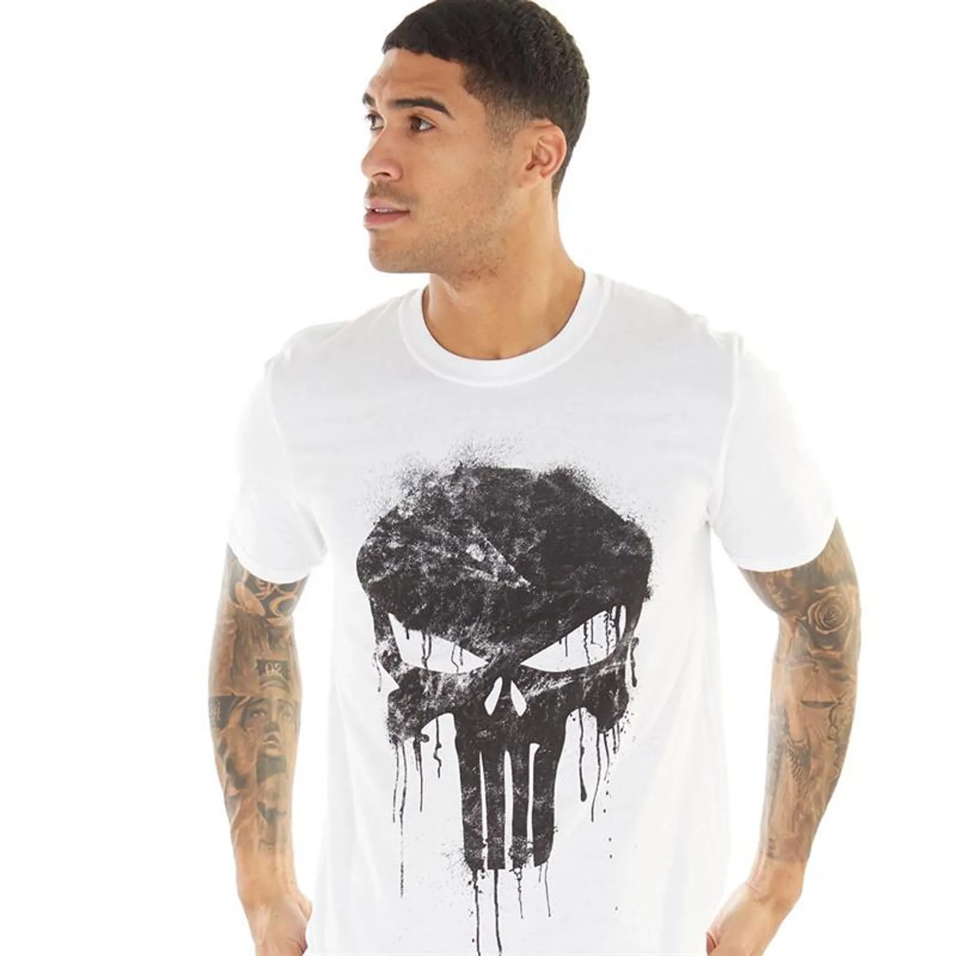 Marvel Mens Punisher Skull T-Shirt White