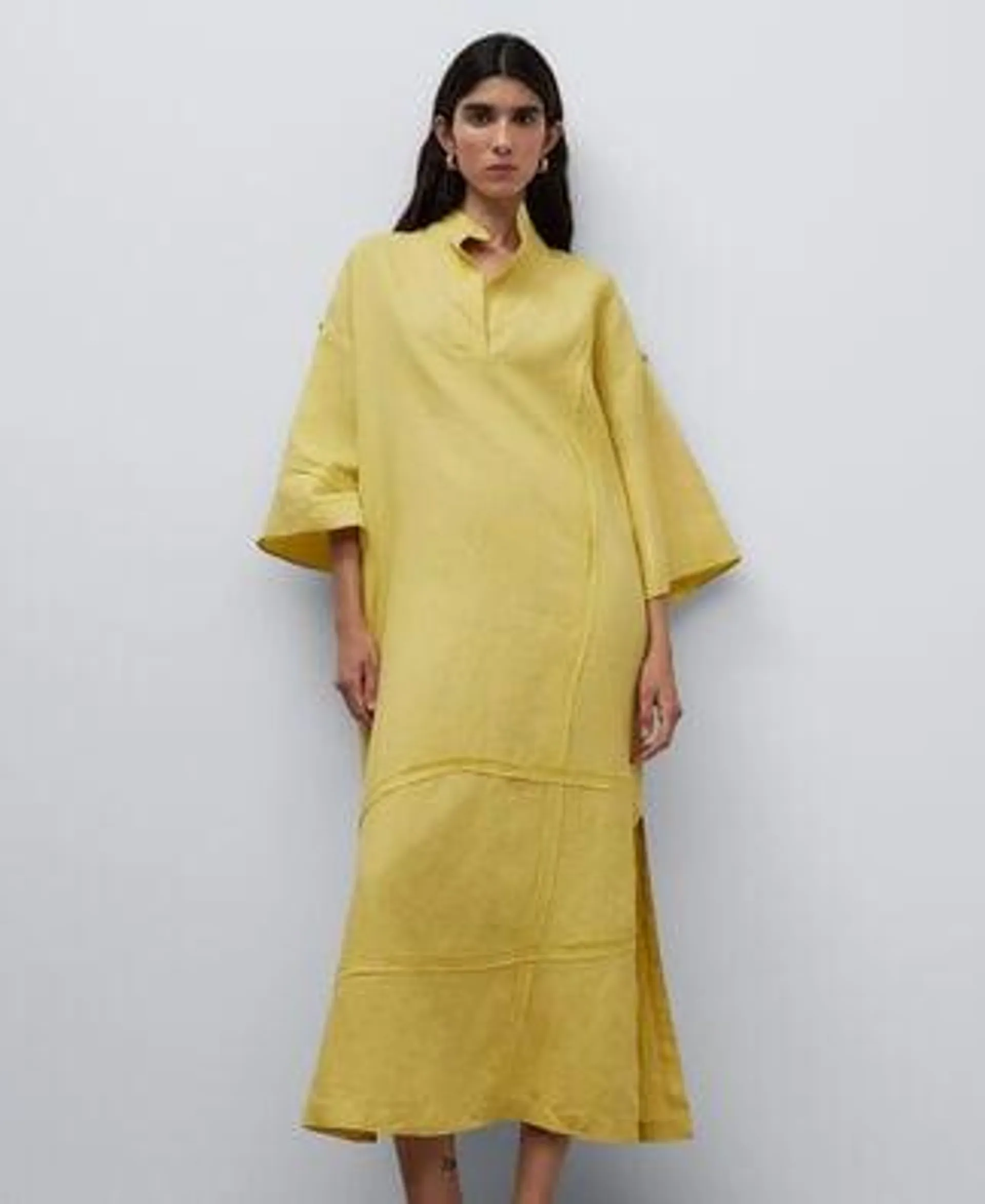 European linen yellow kaftan woman