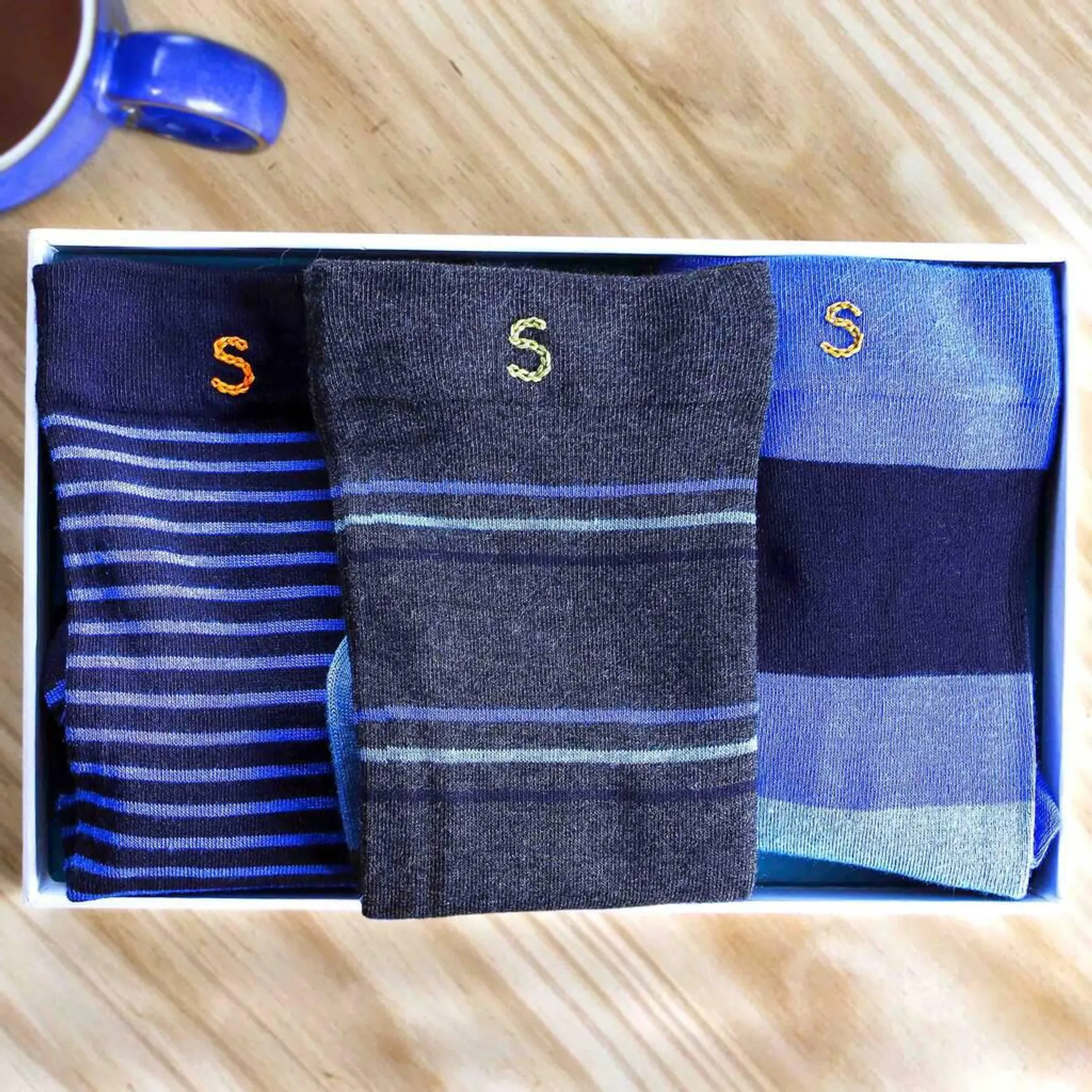 Personalised Initial Mens Soft Bamboo Socks Gift Set