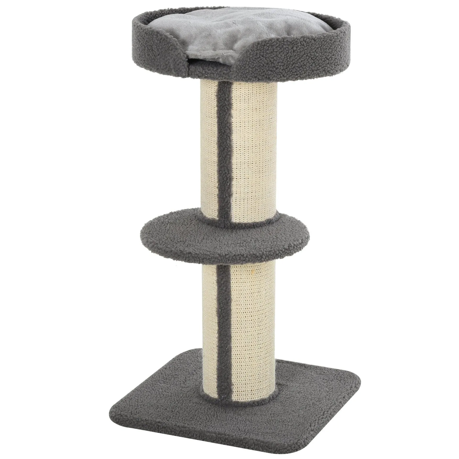 PawHut 2-Tier Cat Kitten Resting Tree w/ Top Basket Cushion Sisal Post Grey