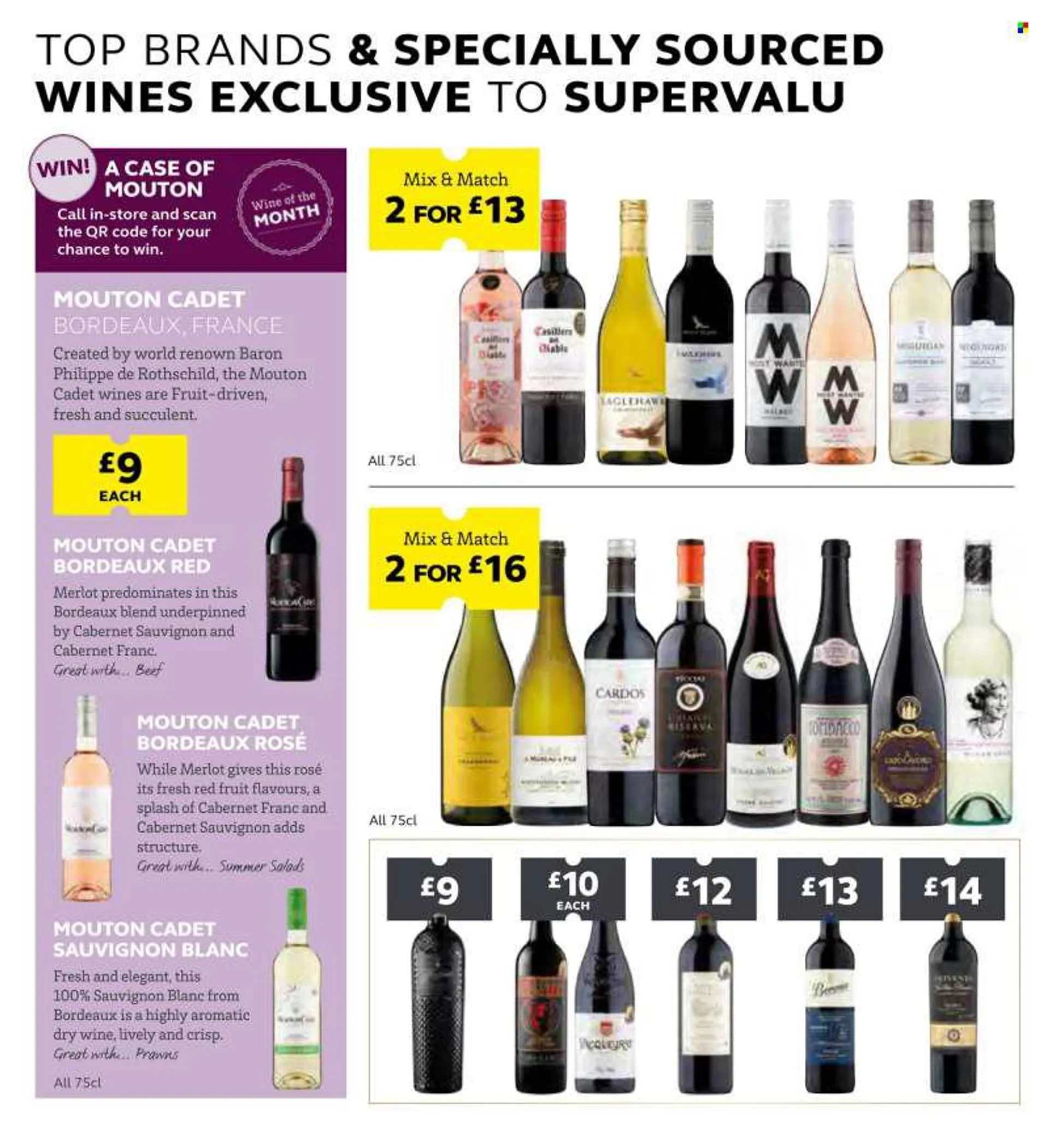 SuperValu offer  - 15.8.2022 - 3.9.2022 - Sales products - prawns, Cabernet Sauvignon, red wine, white wine, wine, Merlot, Sauvignon Blanc, rosé wine, succulent. Page 10.