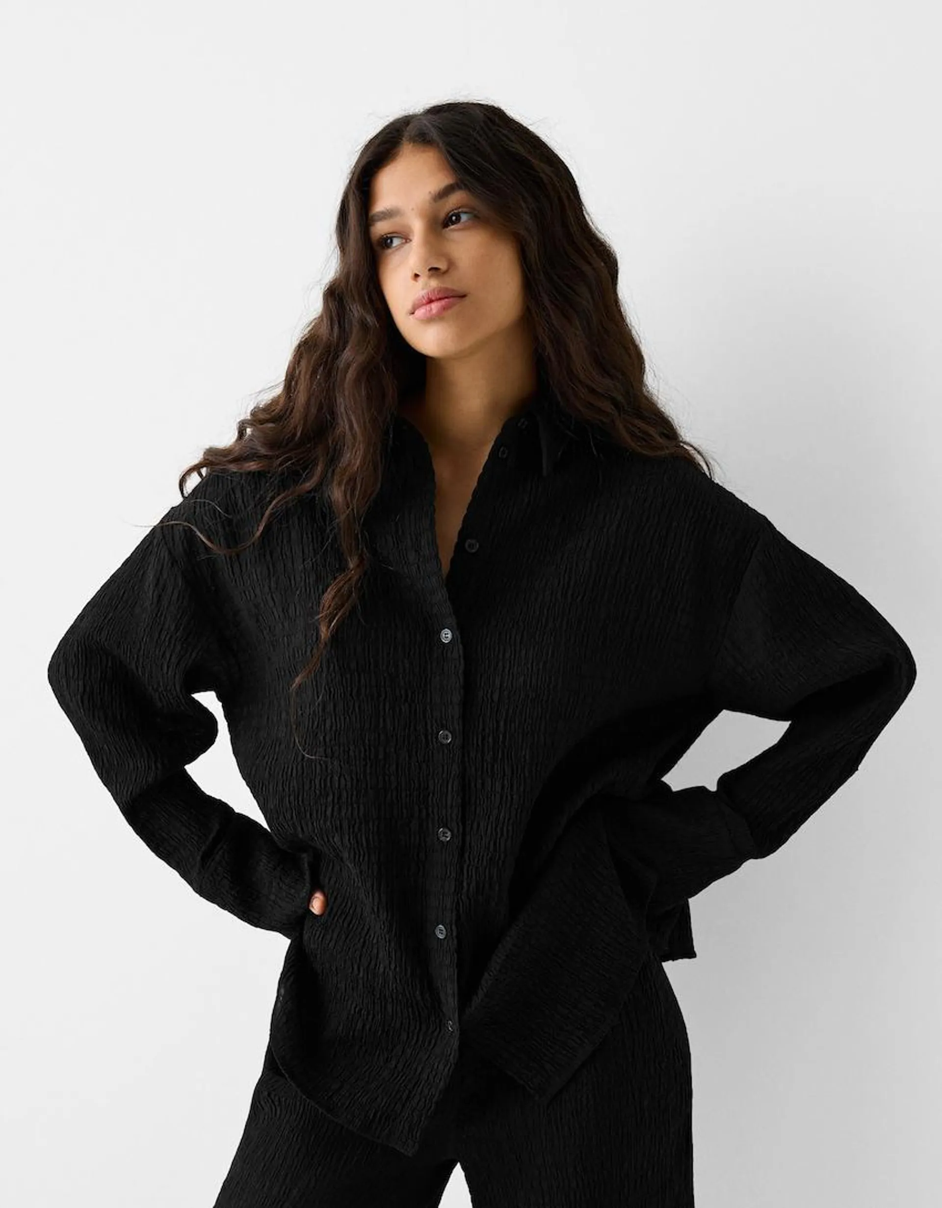 Long sleeve oversize textured shirt