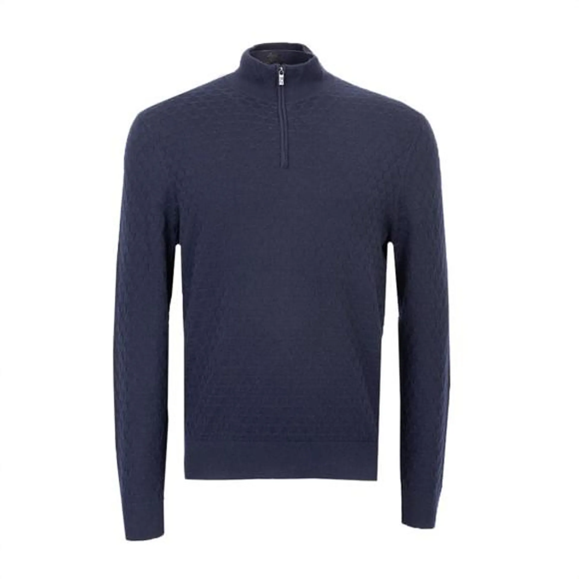 Mens Blue L/S Stitch Knitted Half Zip