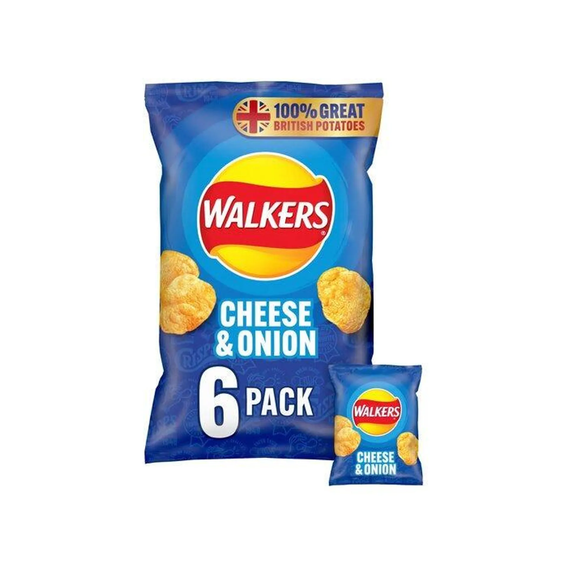 Walkers Cheese & Onion Crisps, 25g (Pack of 6)