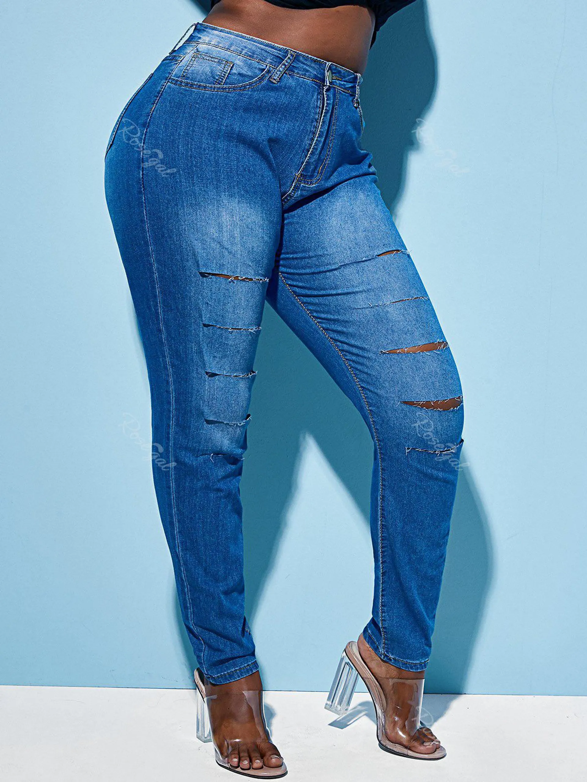 Skinny Ladder Ripped Cutout Plus Size Jeans - 3xl