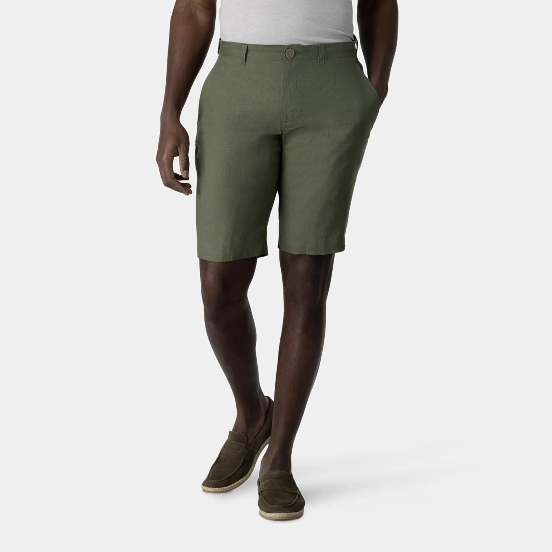 Olive green linen shorts