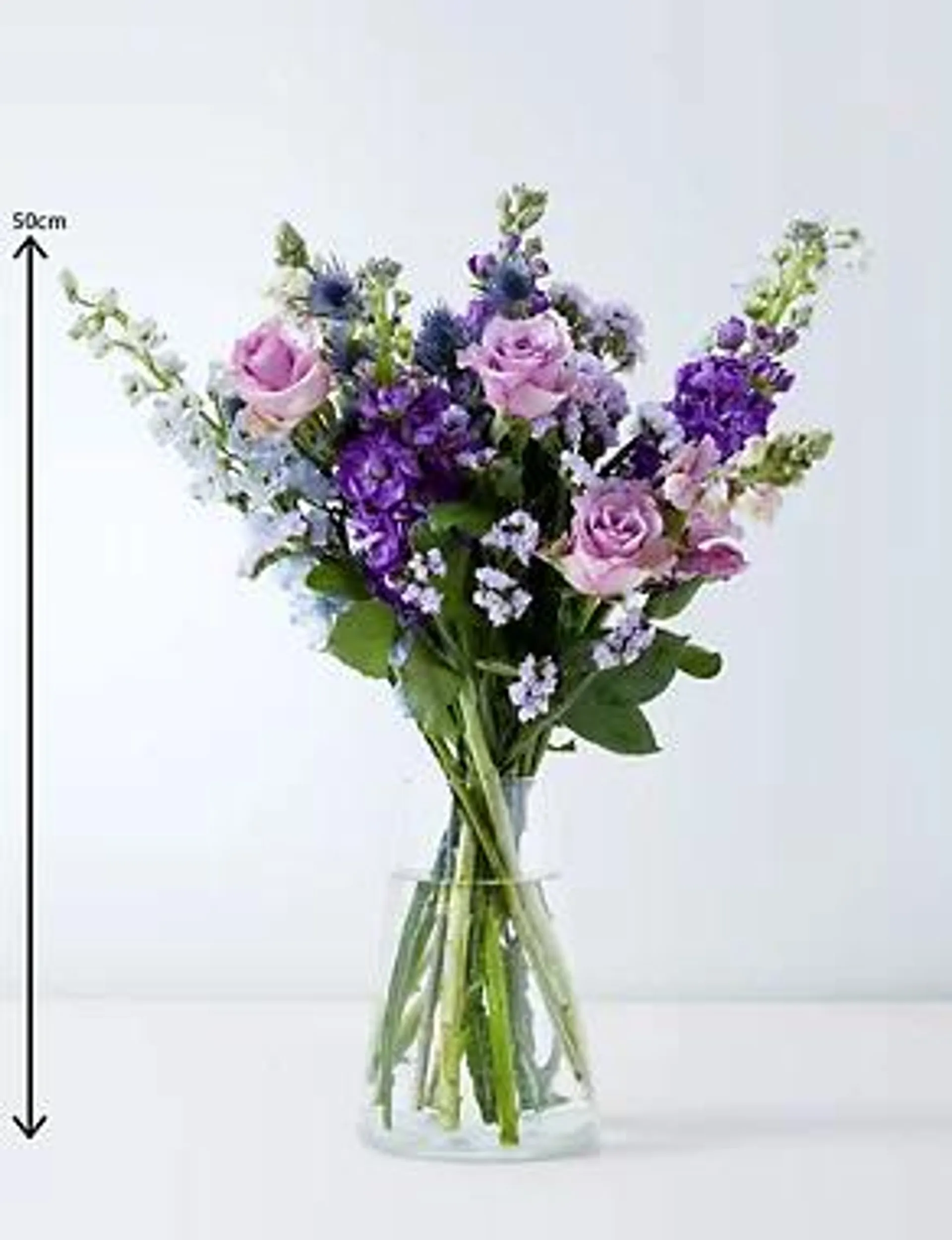 Roses, Delphinium & Stock Bouquet