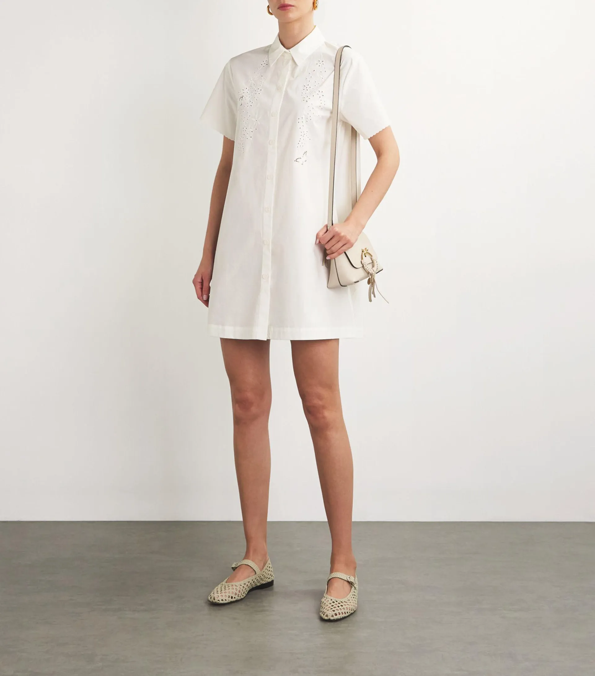 Embroidered Mini Shirt Dress