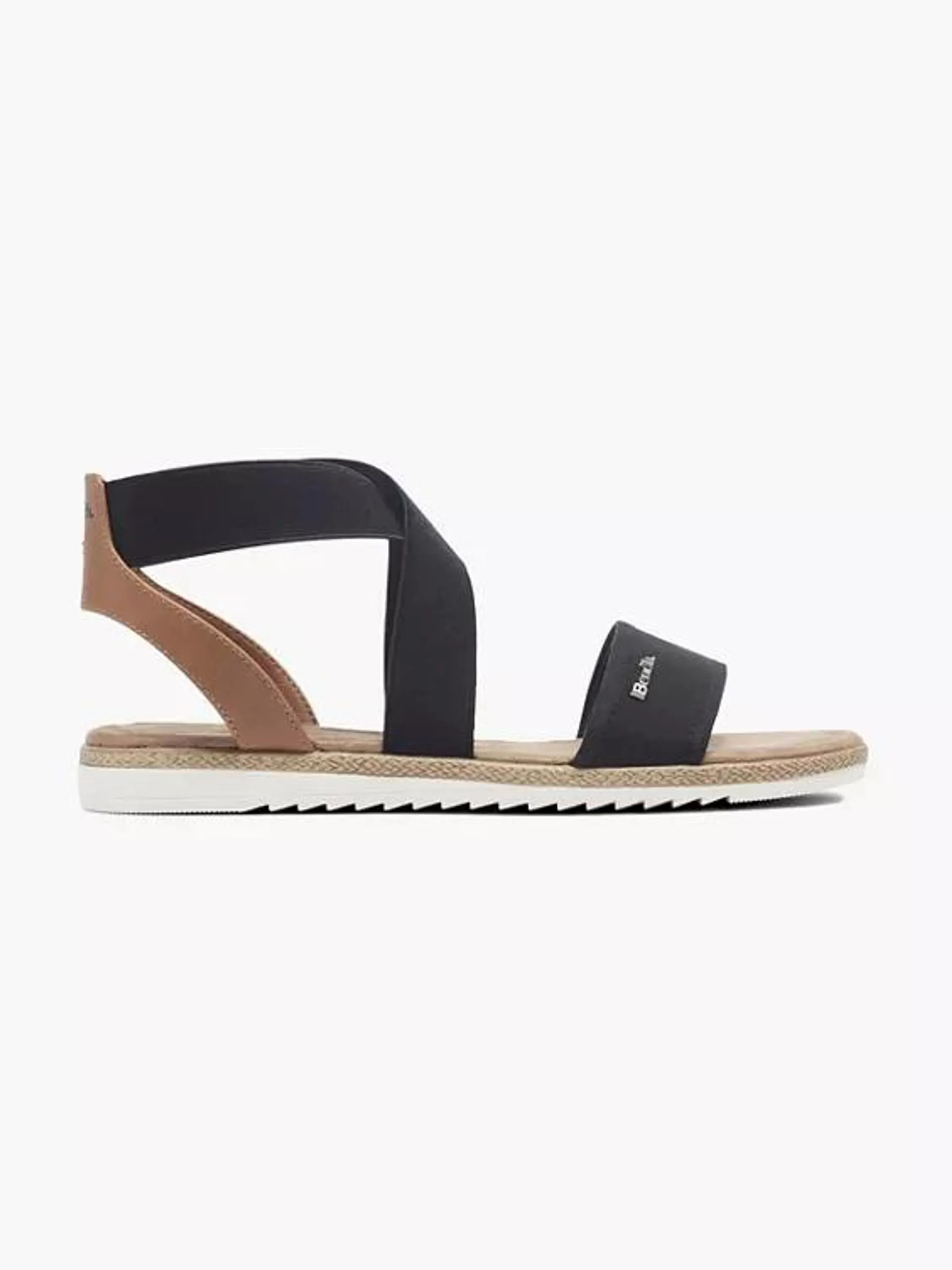 Ladies Bench Black and Tan Elasticated Sandals