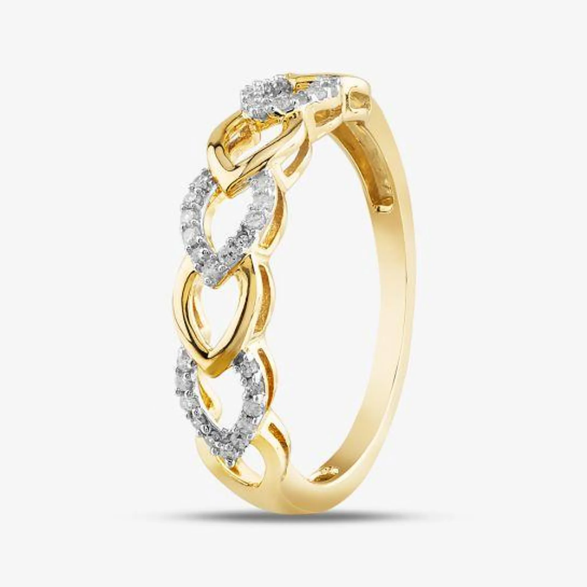 9ct Yellow Gold 0.10ct Diamond Open Hearts Ring THR30656-10