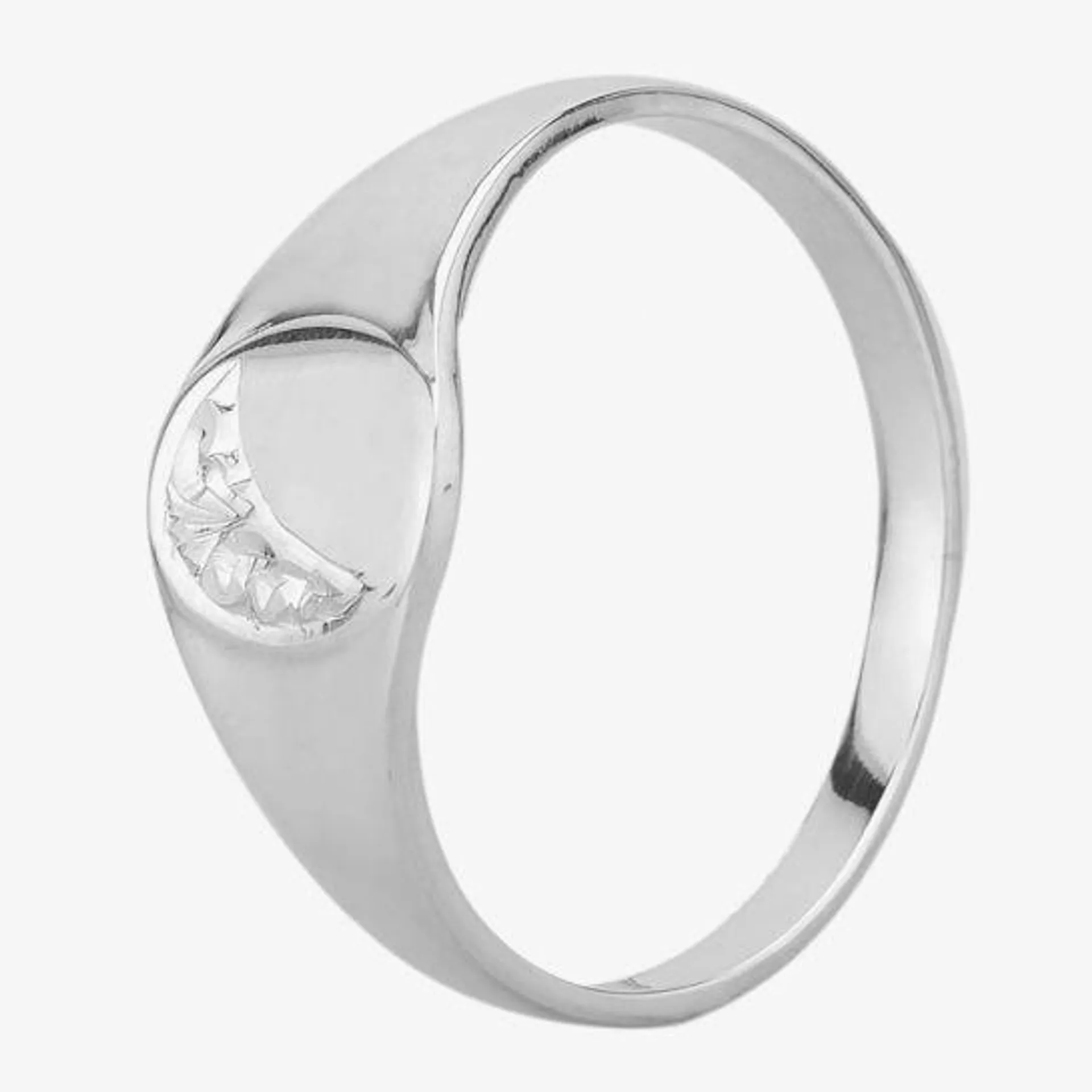 Sterling Silver Half Engraved Oval Signet Ring