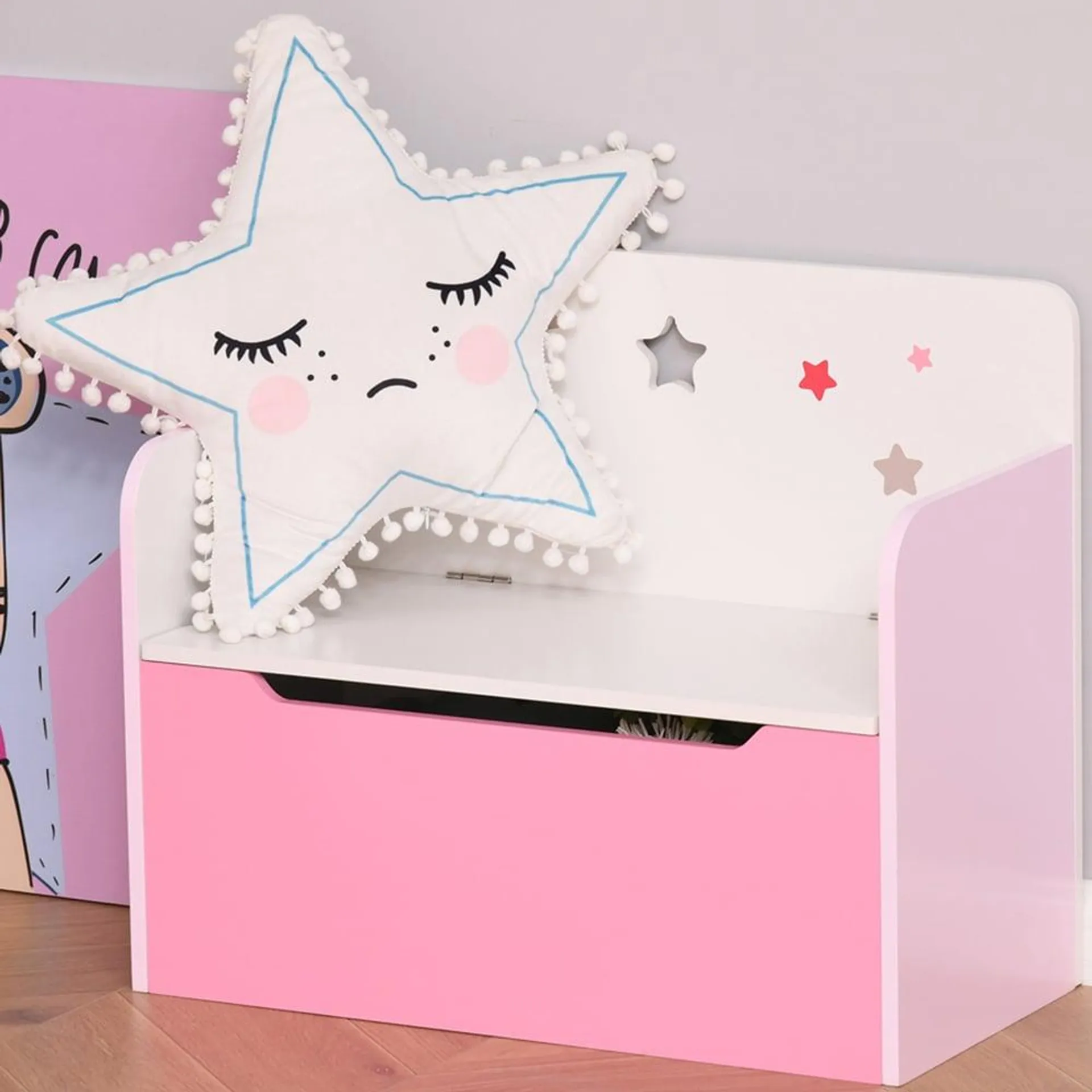 Playful Haven Pink Kids Storage Chest Bench