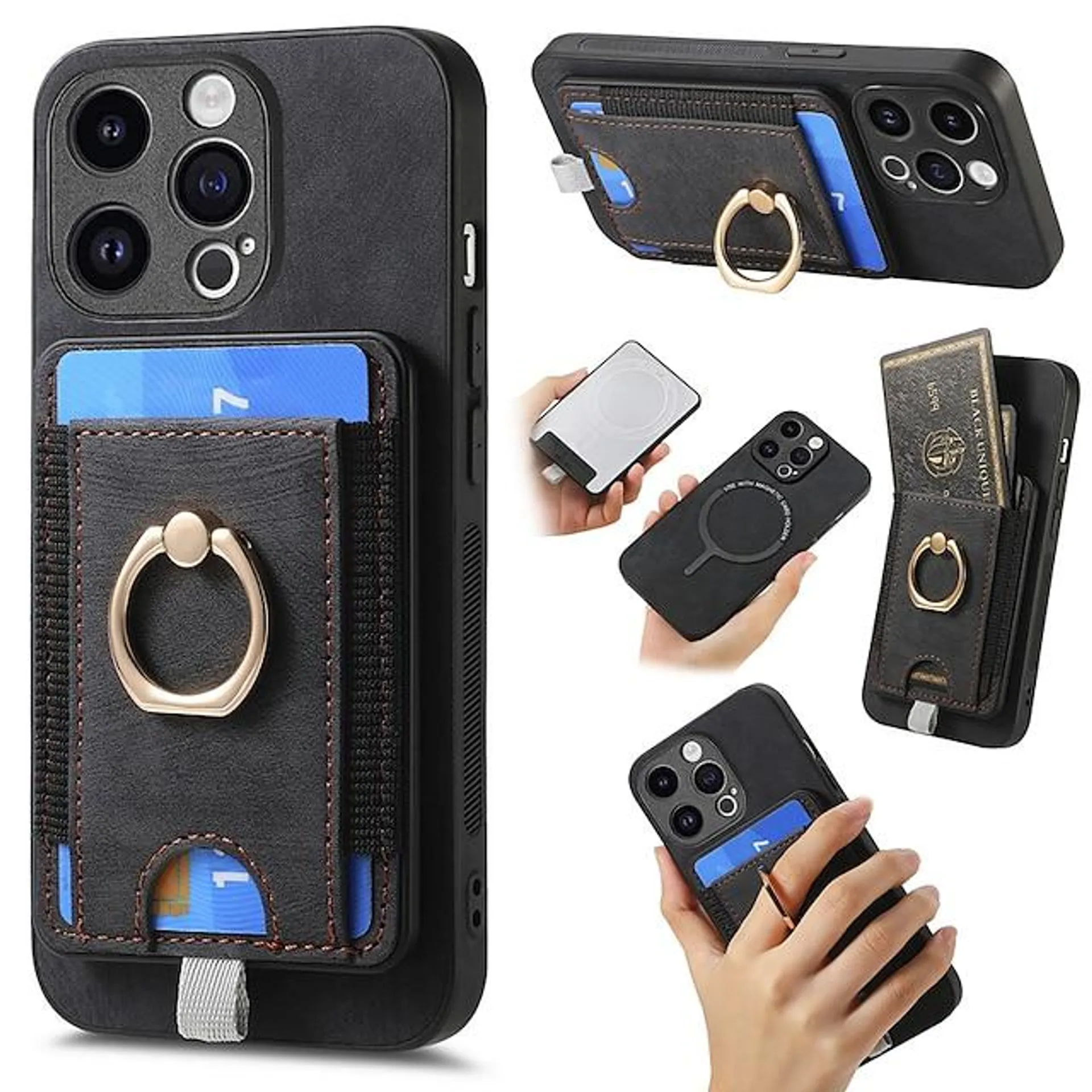 Phone Case For iPhone 15 Pro Max Plus iPhone 14 13 12 11 Pro Max Mini SE X XR XS Max 8 7 Plus Back Cover Magnetic Adsorption Ring Holder Magnetic Card Slot Retro TPU PC PU Leather