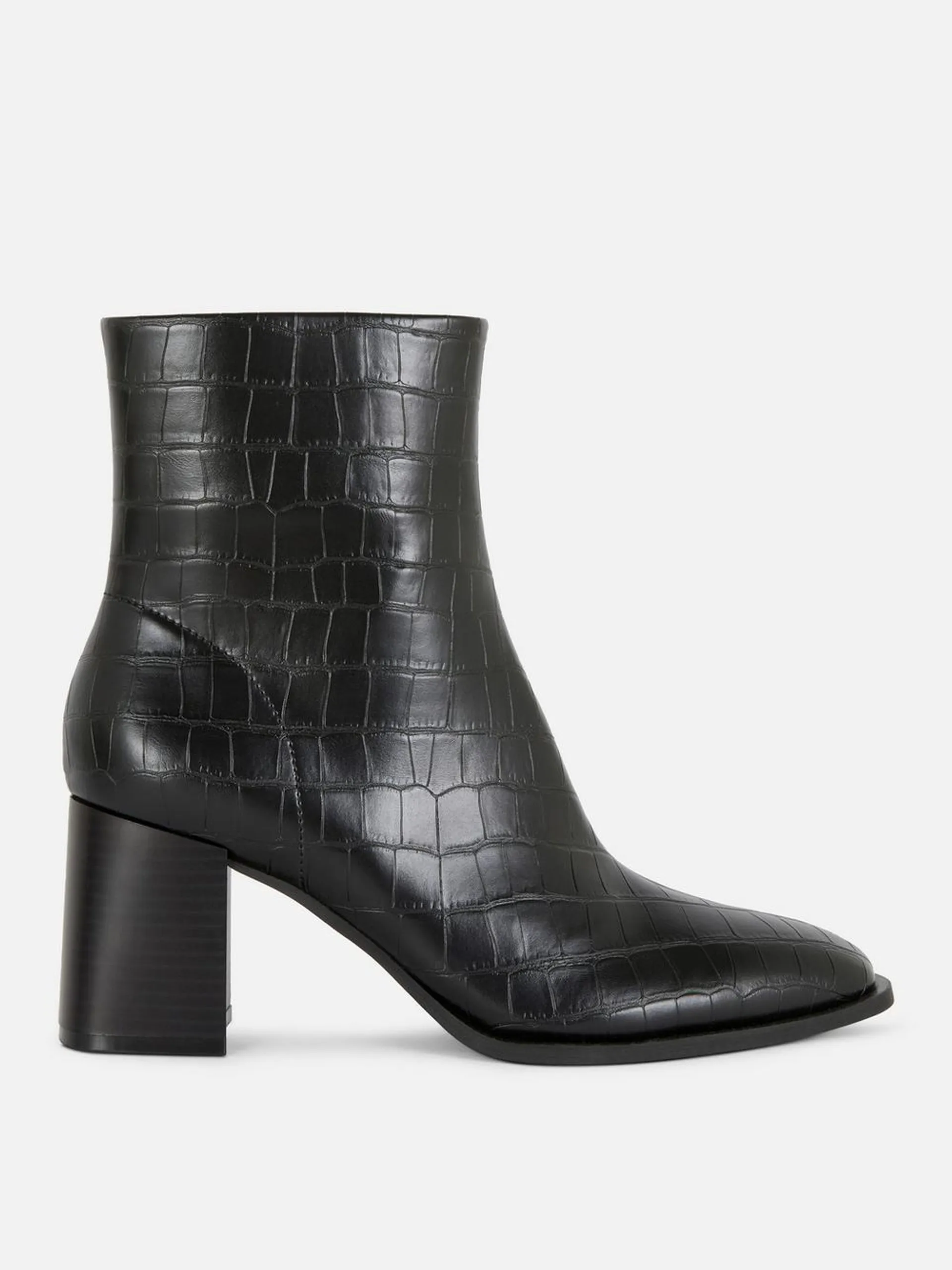 Croc Effect Faux Leather Heeled Boots