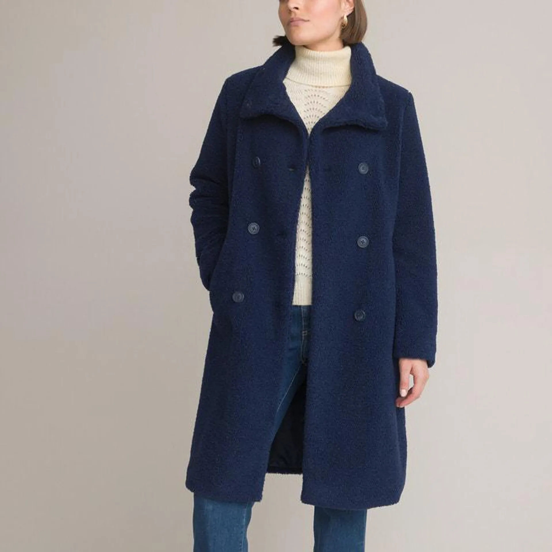 Bouclé Mid-Length Coat with Button Fastening