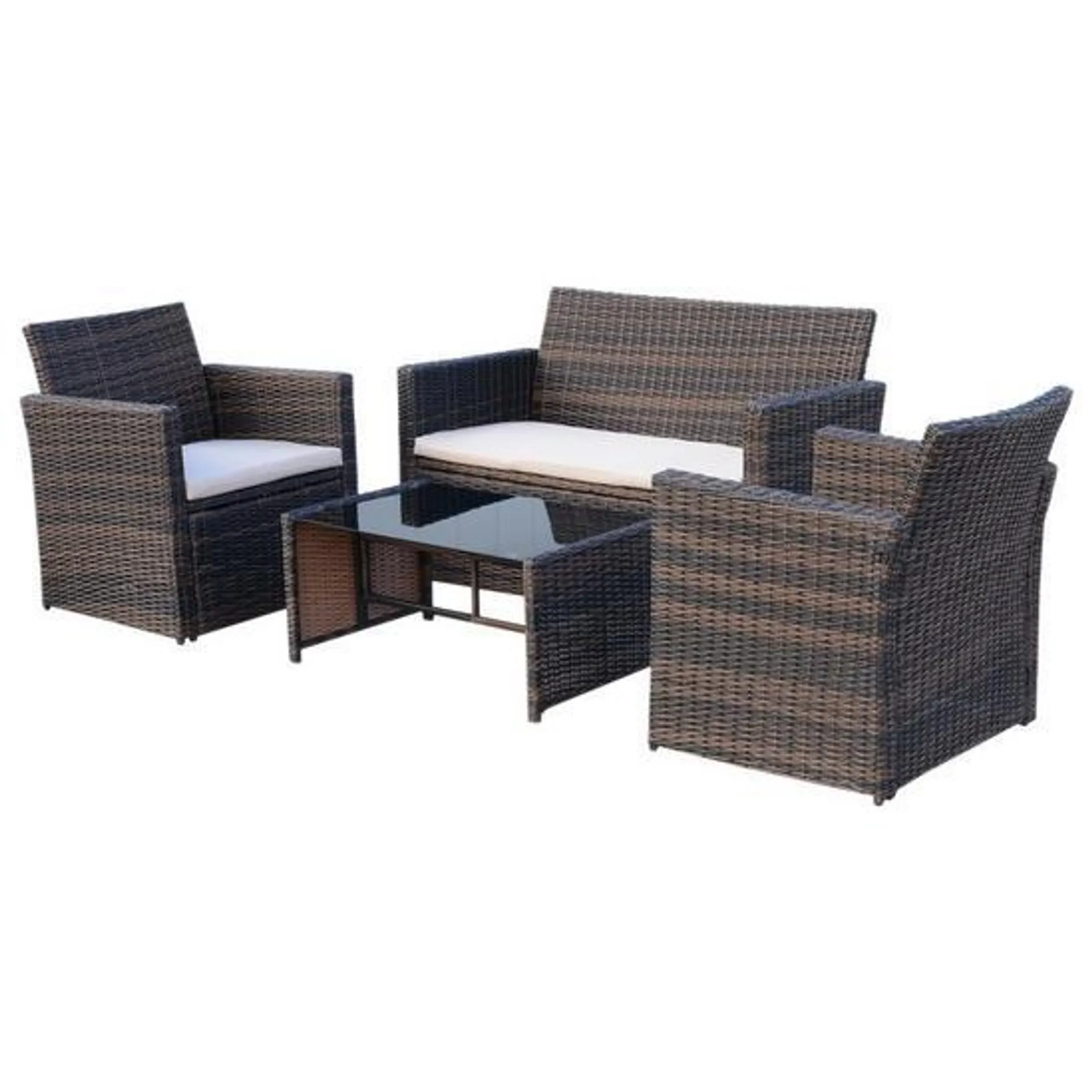 4 pcs Rattan Garden Sofa Set Patio 2-seater Bench Chairs & Coffee Table