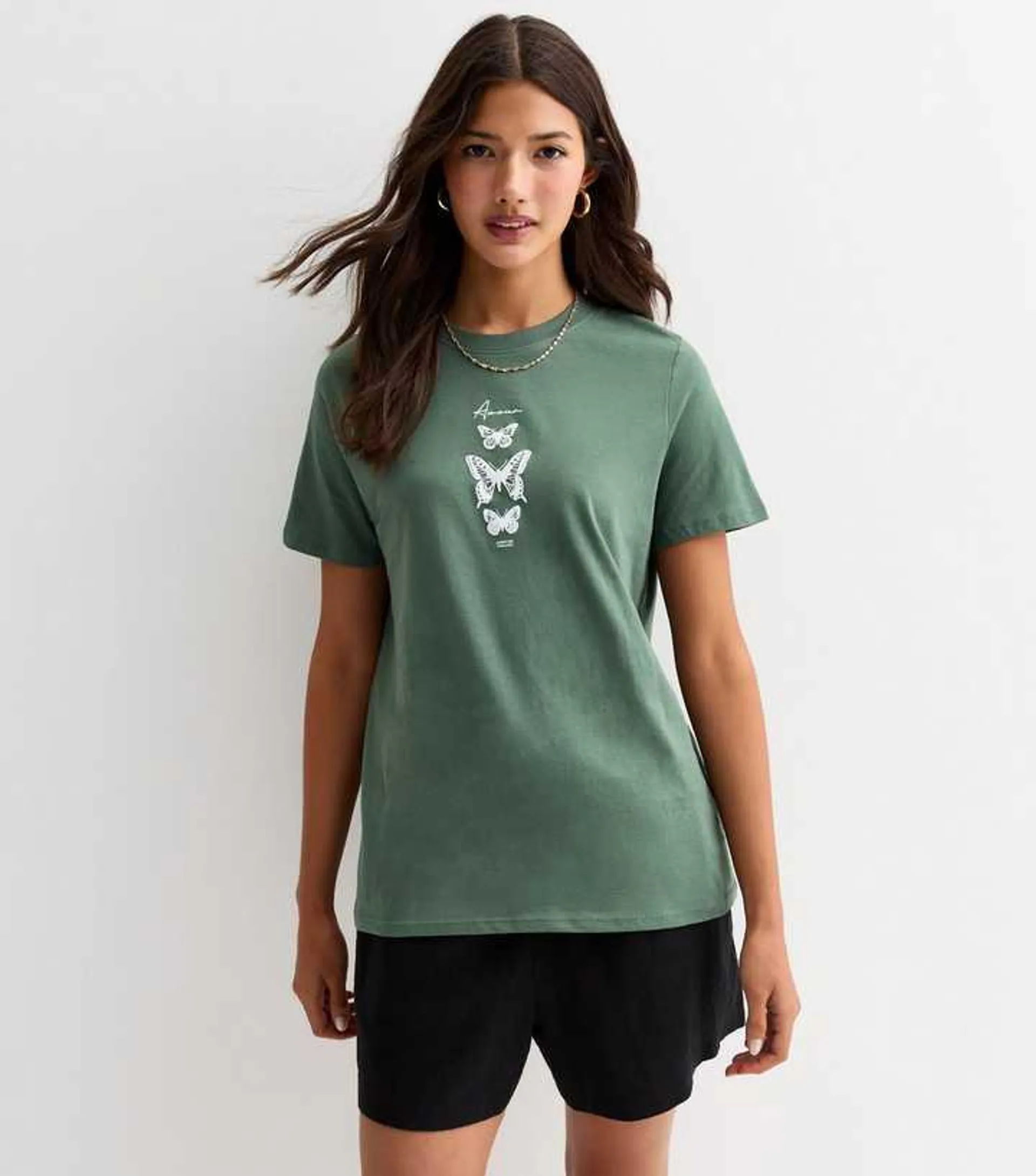 Olive Armour Butterfly Print T-Shirt