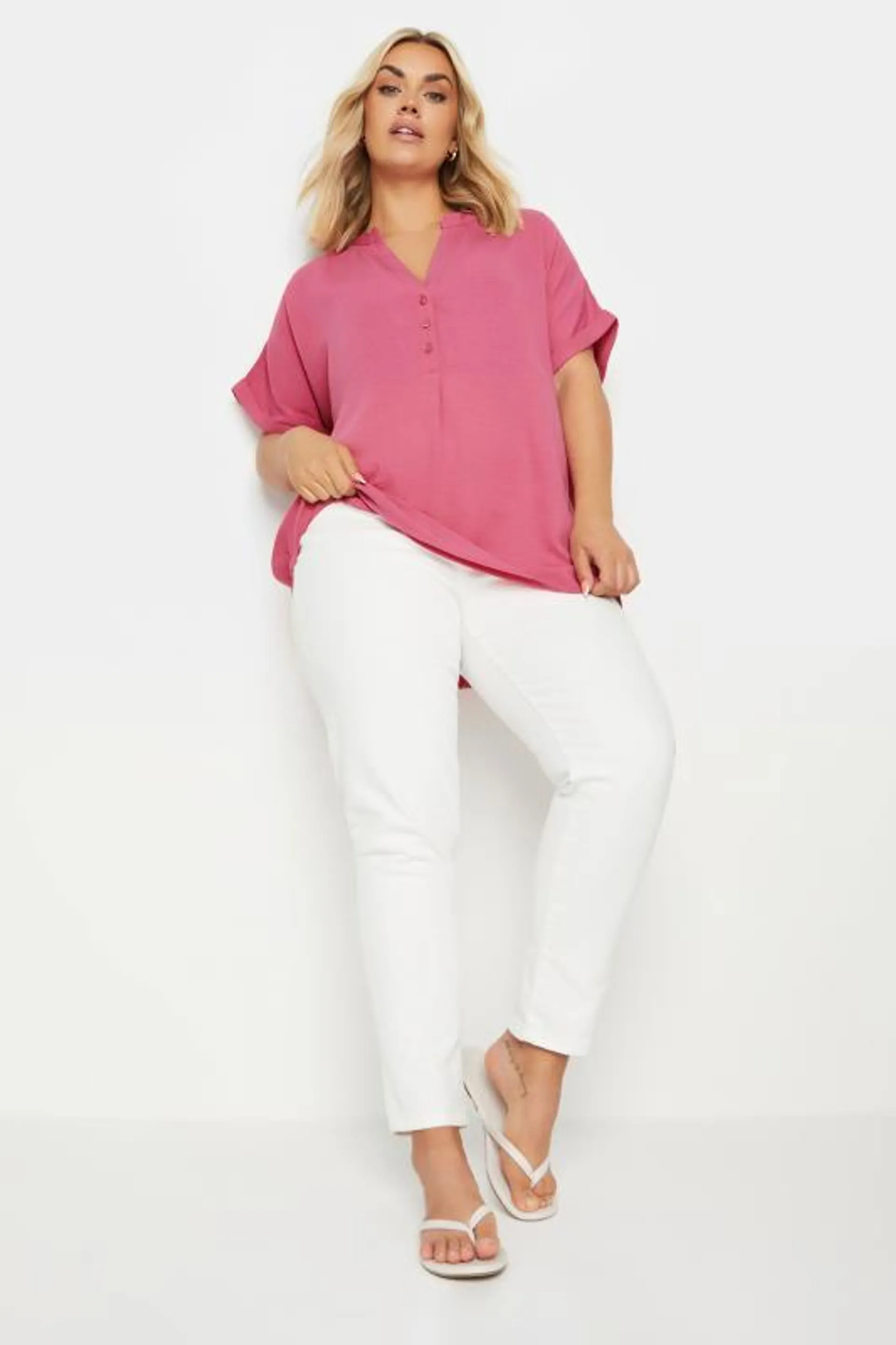 YOURS Curve Pink Notch Neck Blouse