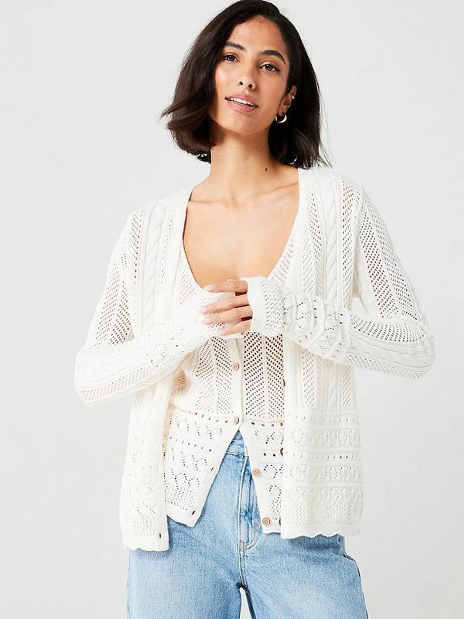 Crochet Cardigan Coord - Cream