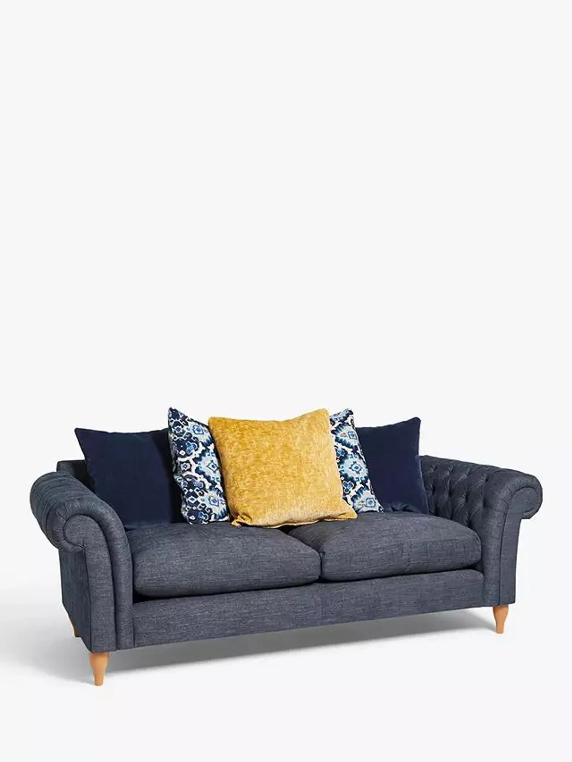 John Lewis Cromwell Chesterfield Scatter Back Grand 4 Seater Sofa, Light Leg, Navy