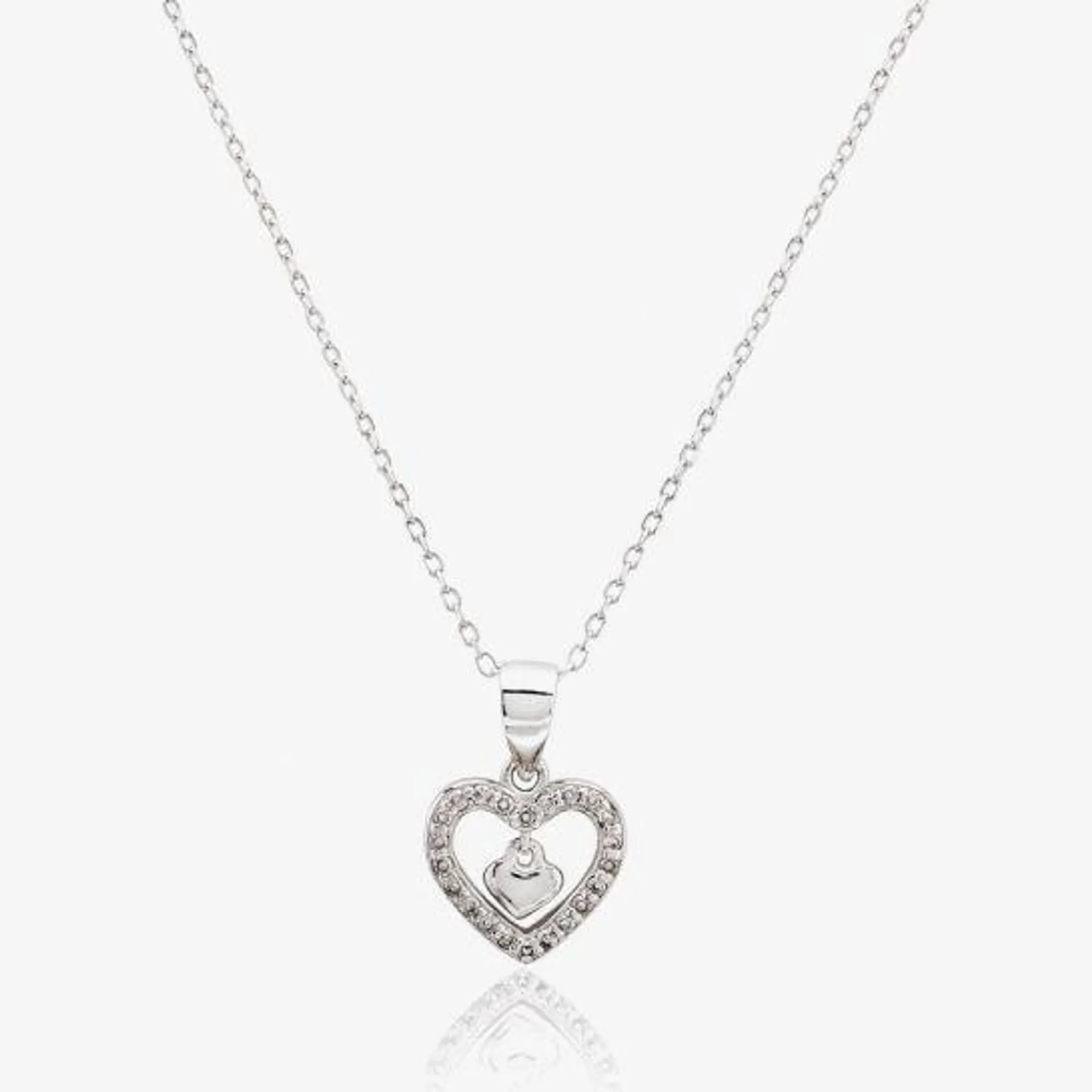 Sterling Silver Cubic Zirconia Pave Heart In Heart Pendant N611081