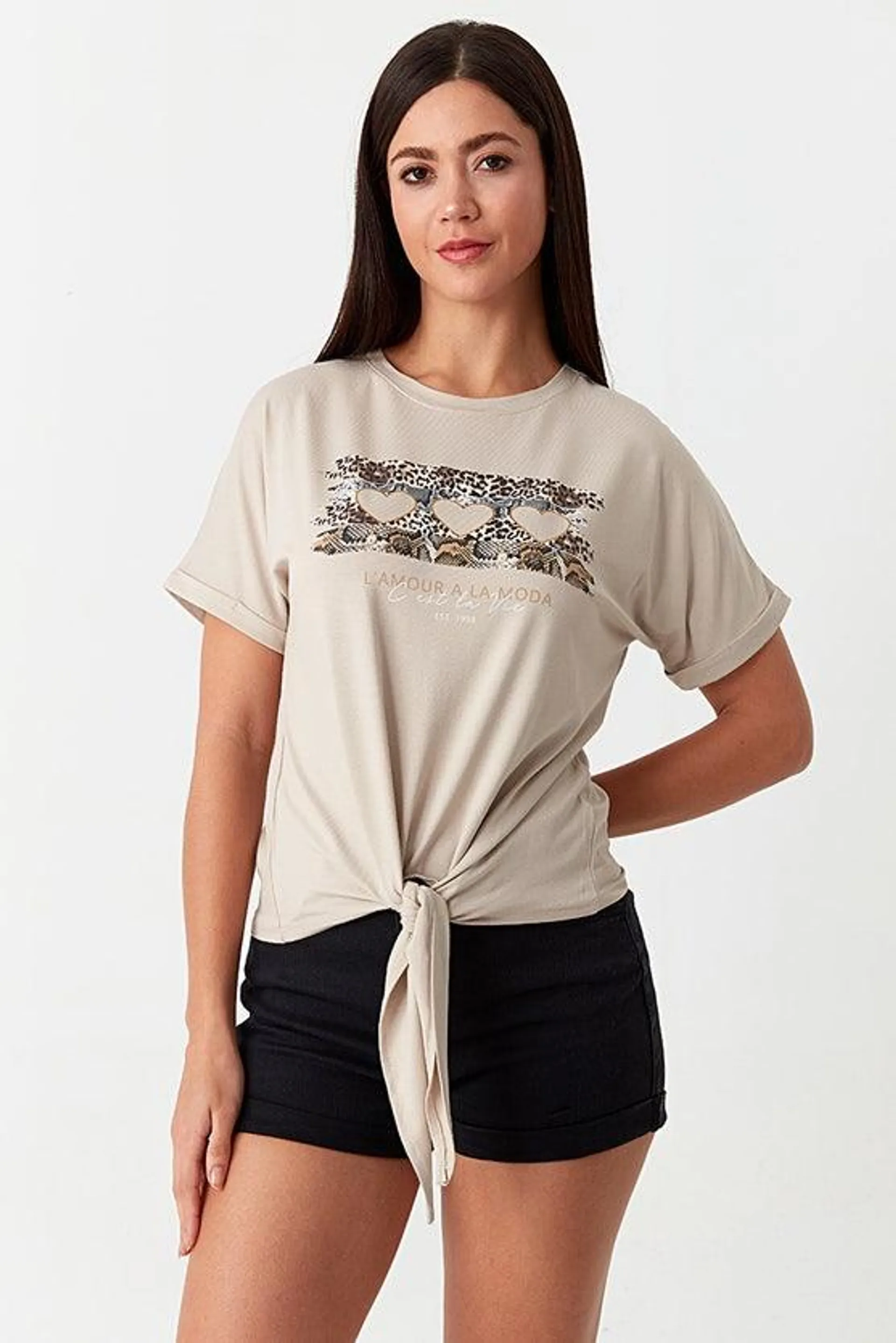 Stone L'Amour Hearts Tie Front Tee