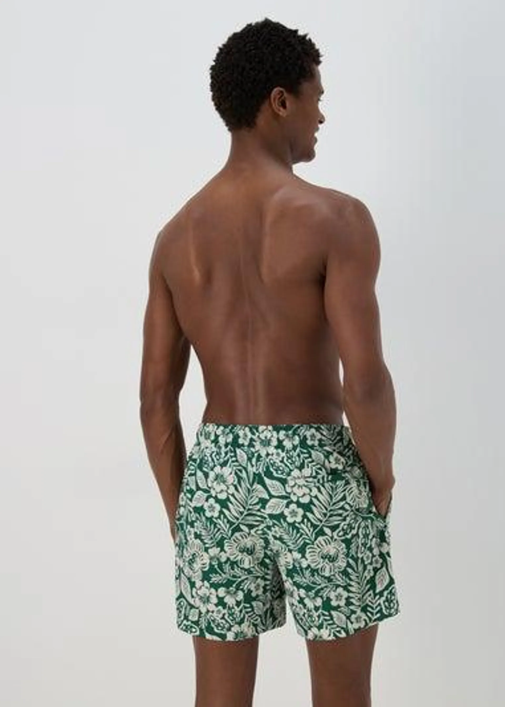 Khaki Floral Leaf Swim Shorts