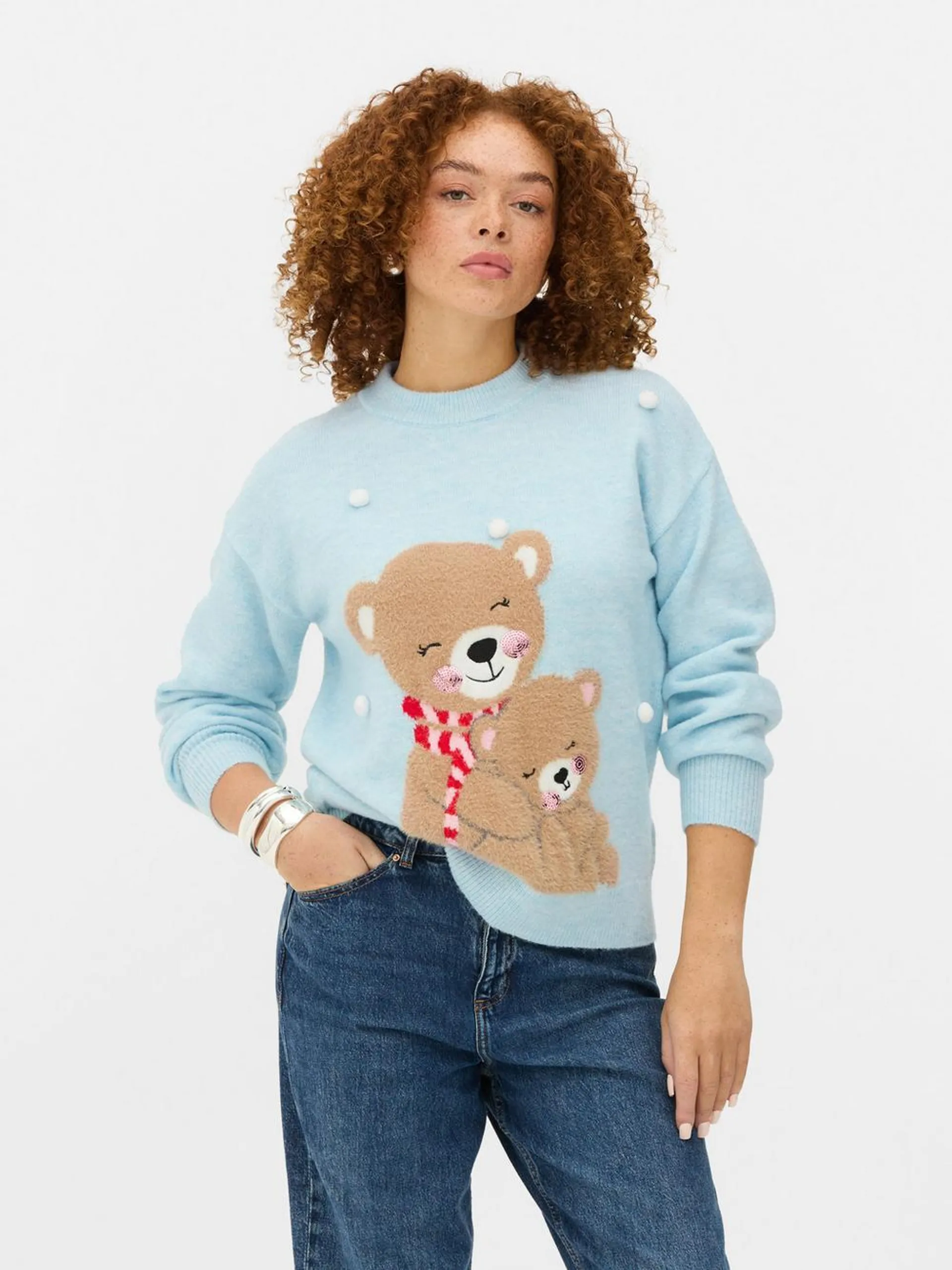 Women's Bear Christmas Family Twinning Jumper