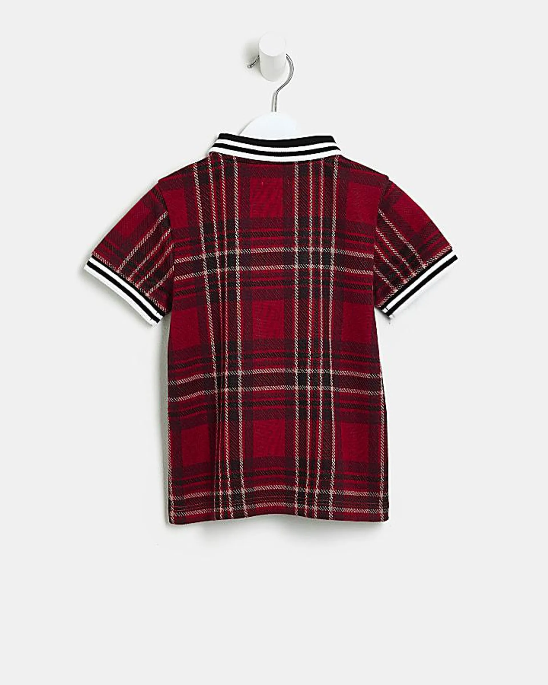 Mini Boys Red Tartan Checked Polo Shirt