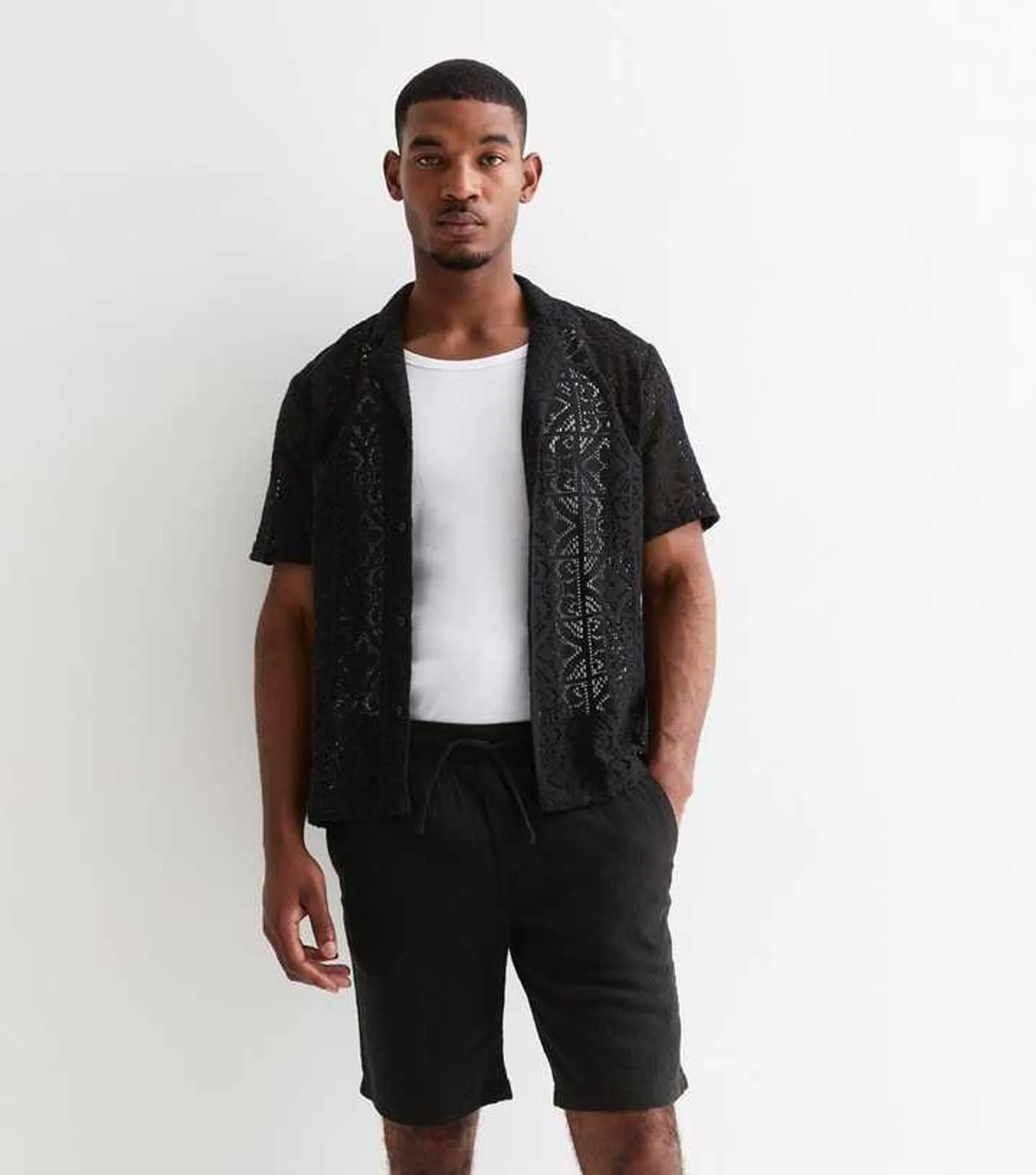 Jack & Jones Black Crinkle-Textured Jogger Shorts